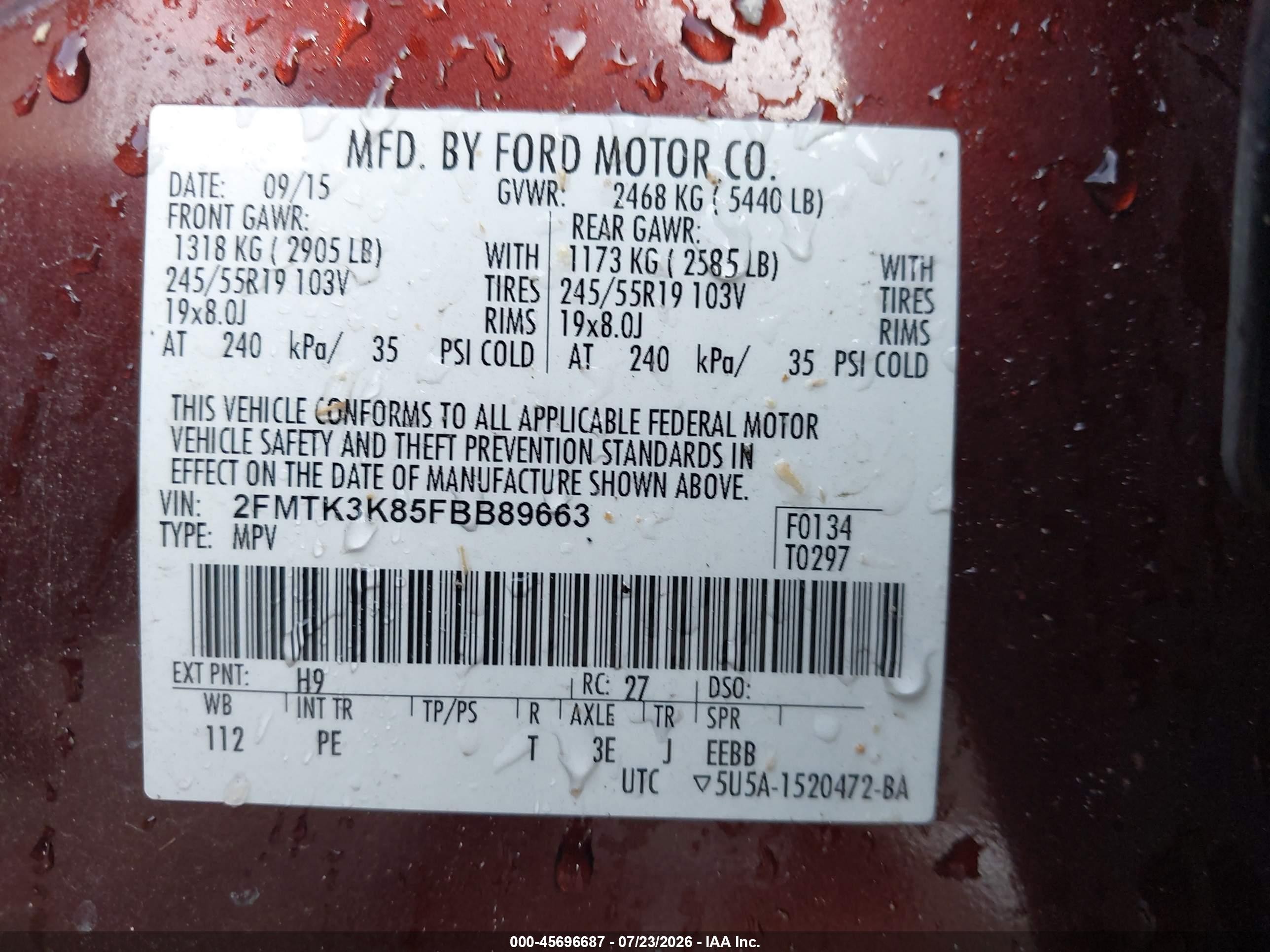 2015 Ford Edge Titanium Orange vin: 2FMTK3K85FBB89663