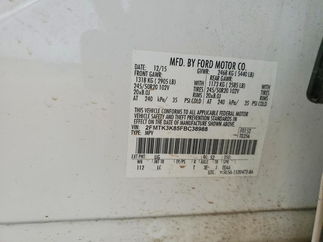 2015 Ford Edge Titanium White vin: 2FMTK3K85FBC38988