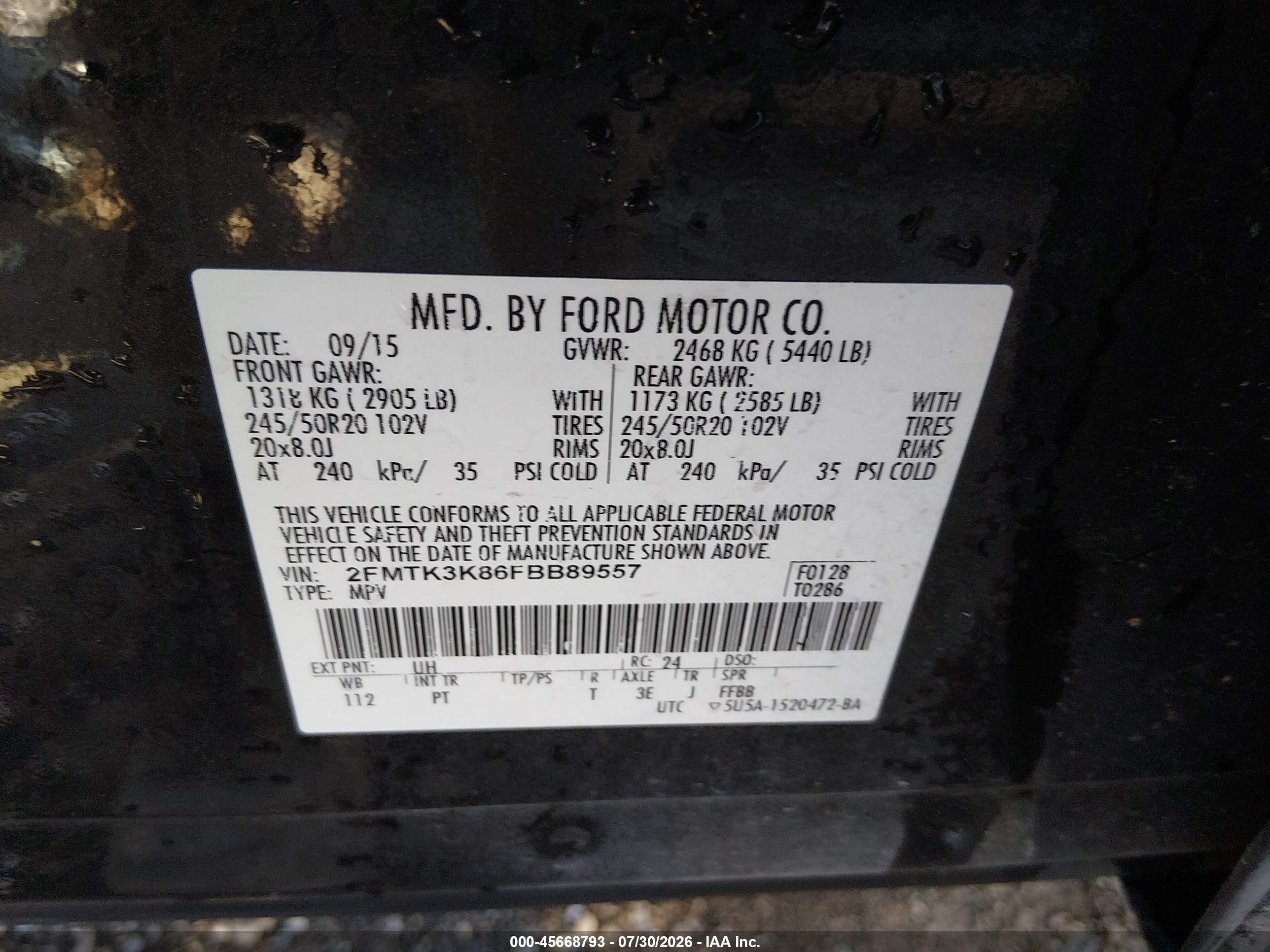2015 Ford Edge Titanium Black vin: 2FMTK3K86FBB89557