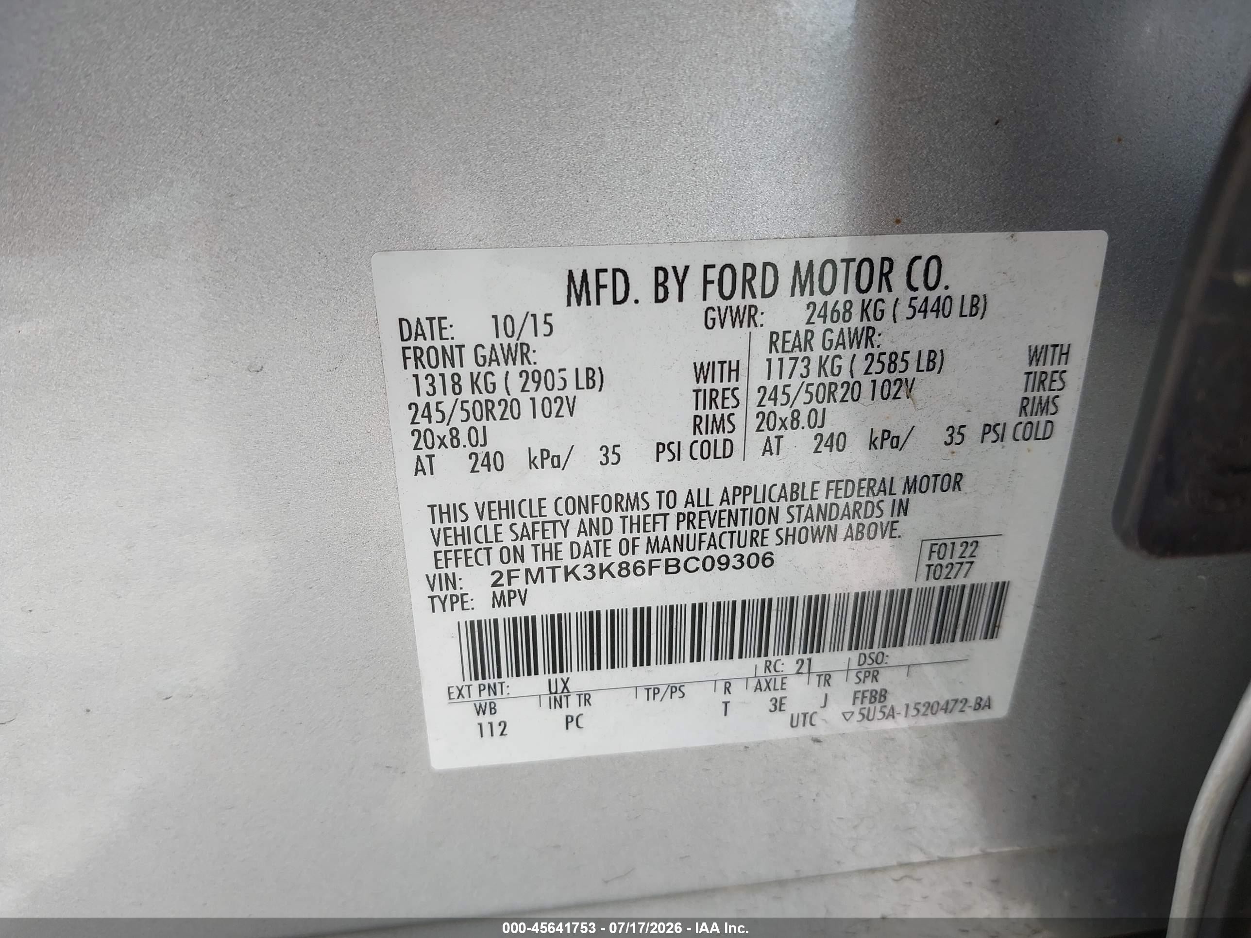 2015 Ford Edge Titanium Silver vin: 2FMTK3K86FBC09306
