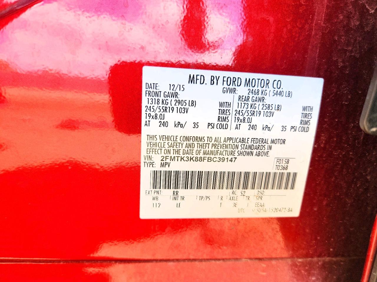 2015 Ford Edge Titanium Maroon vin: 2FMTK3K88FBC39147