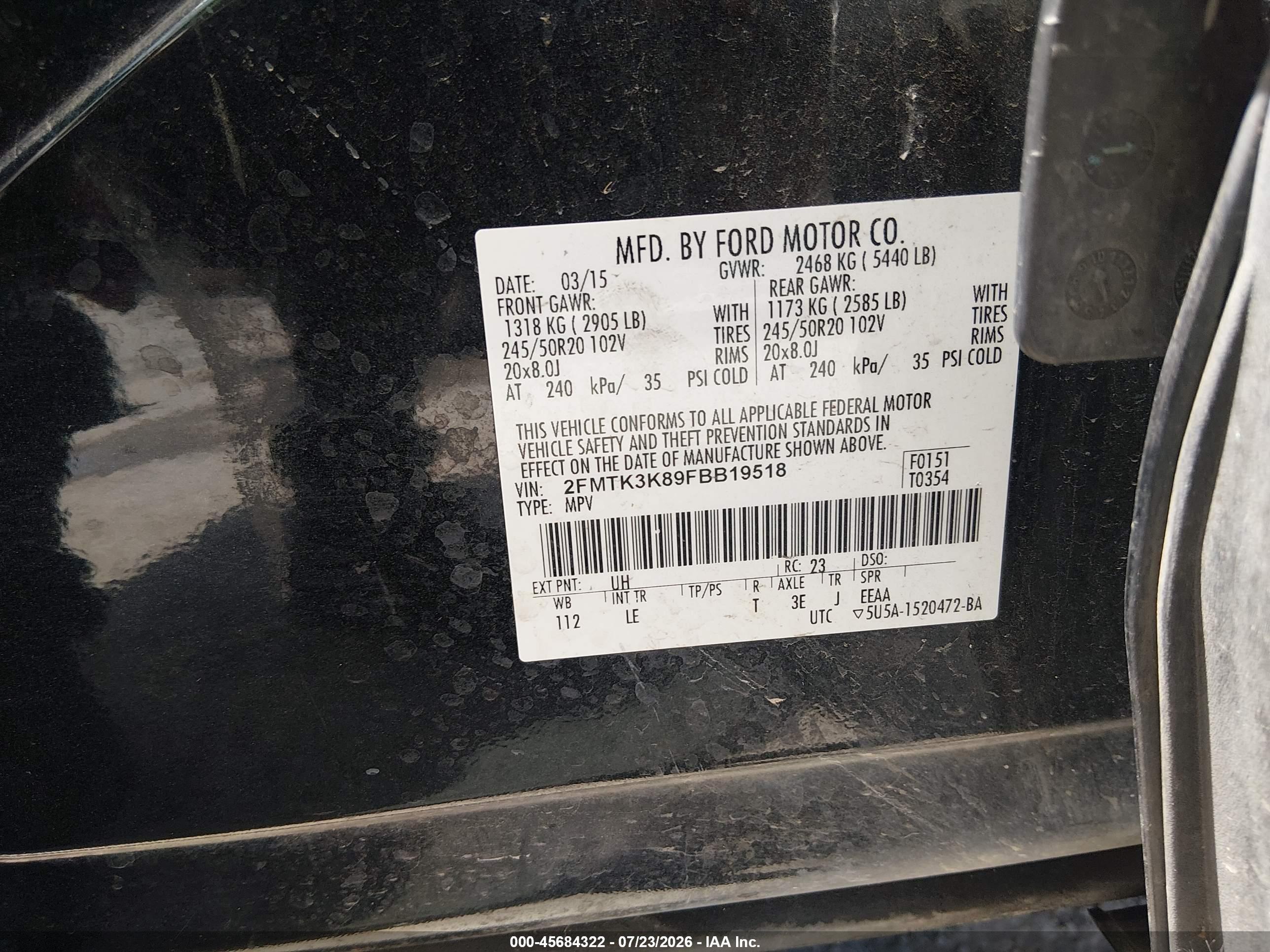 2015 Ford Edge Titanium Black vin: 2FMTK3K89FBB19518
