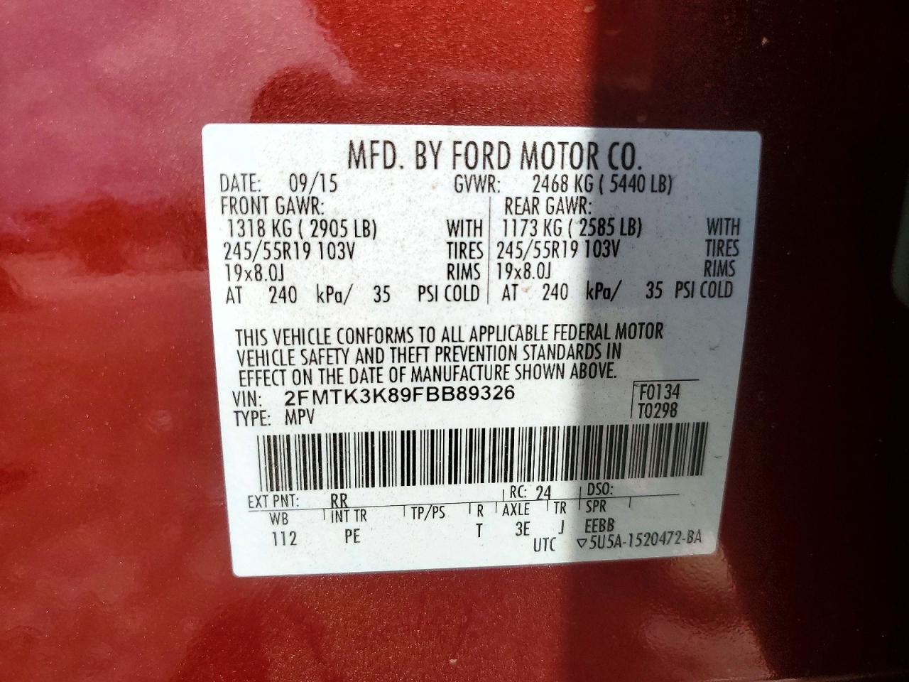 2015 Ford Edge Titanium Burgundy vin: 2FMTK3K89FBB89326
