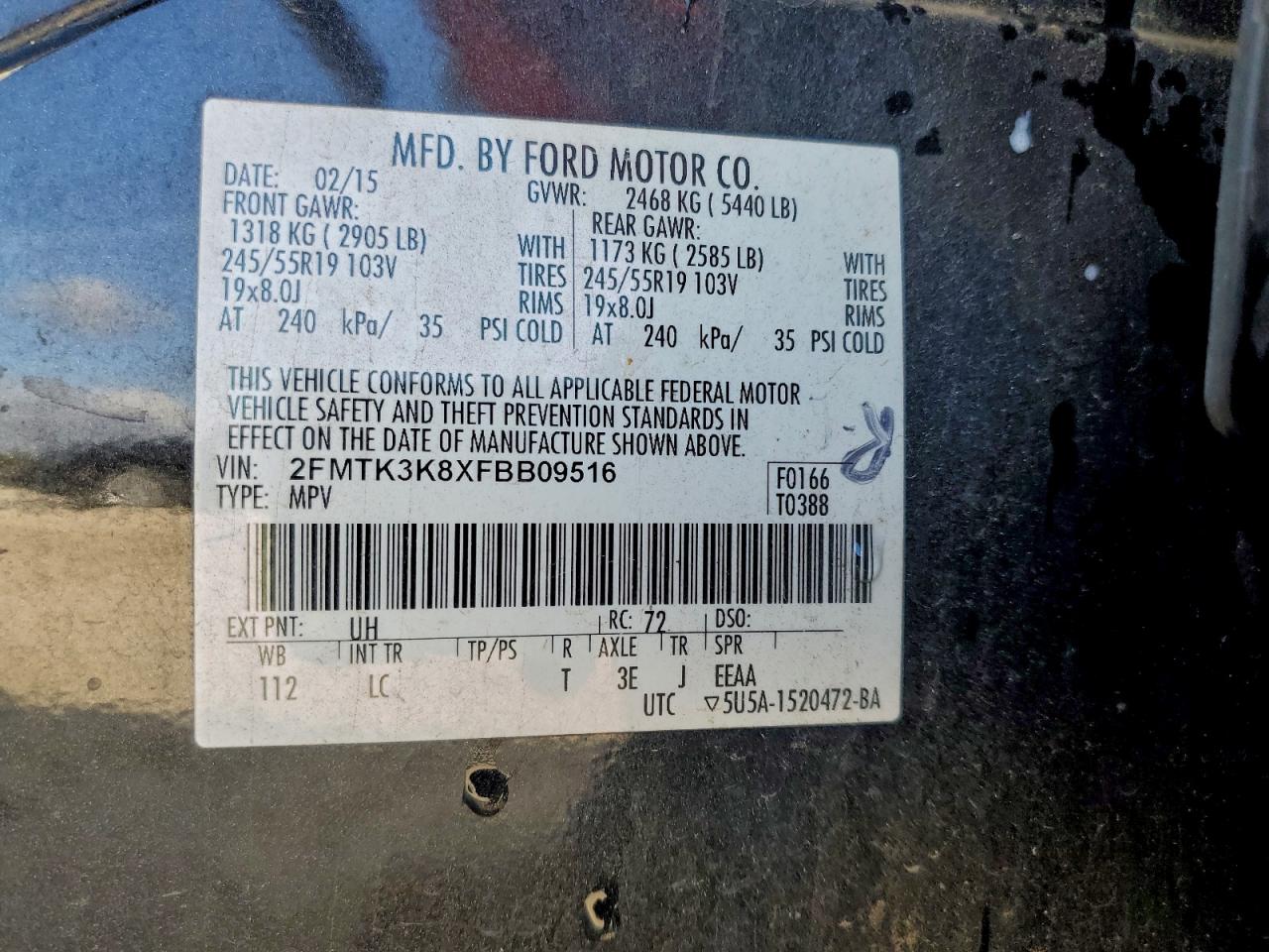 2015 Ford Edge Titanium Charcoal vin: 2FMTK3K8XFBB09516