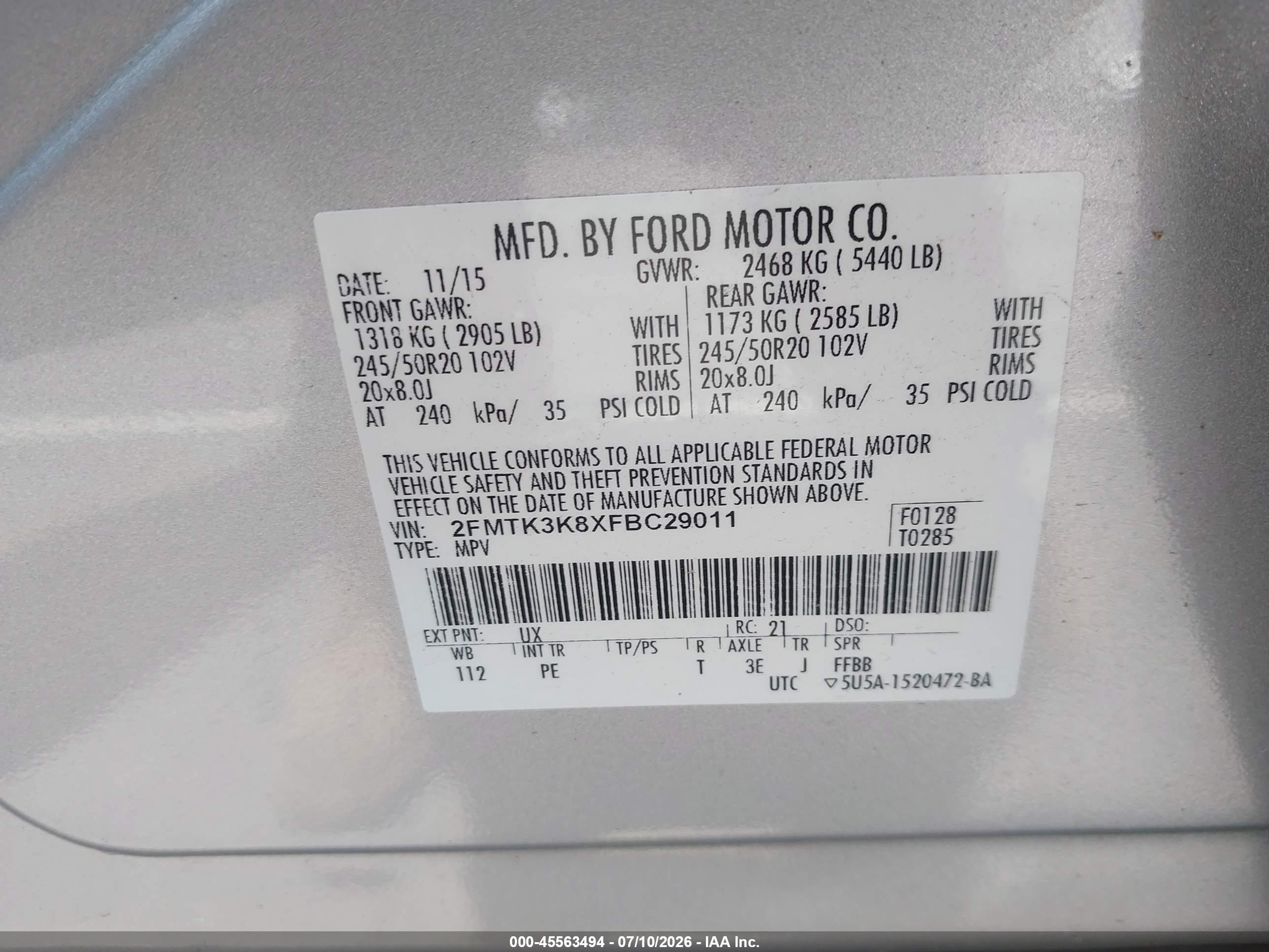 2015 Ford Edge Titanium Silver vin: 2FMTK3K8XFBC29011