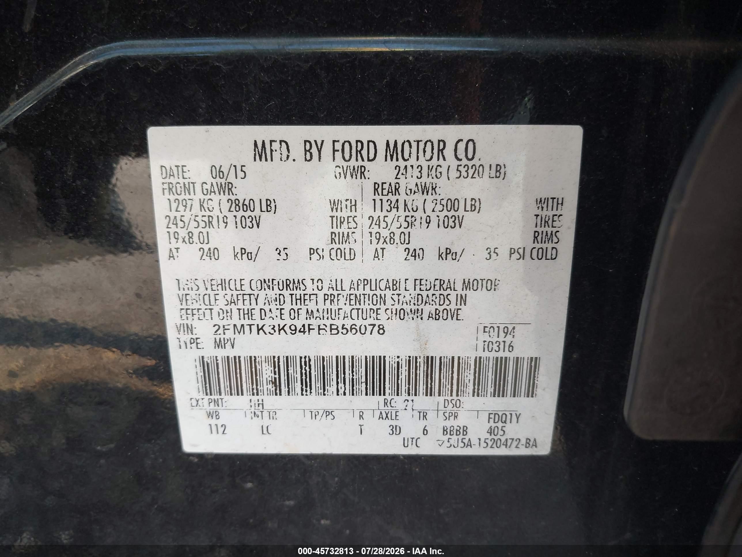 2015 Ford Edge Titanium Black vin: 2FMTK3K94FBB56078