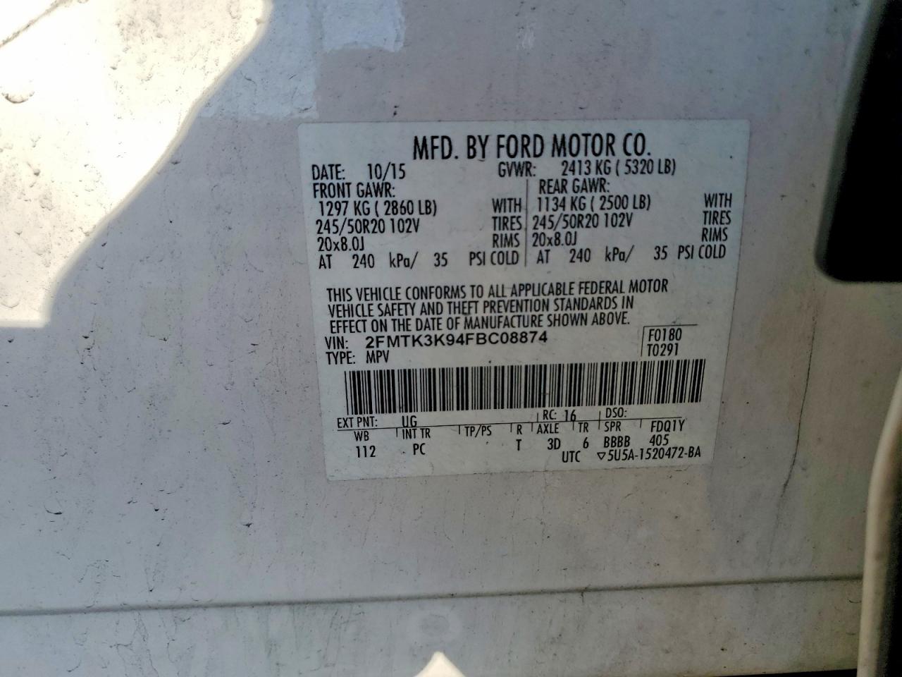 2015 Ford Edge Titanium White vin: 2FMTK3K94FBC08874