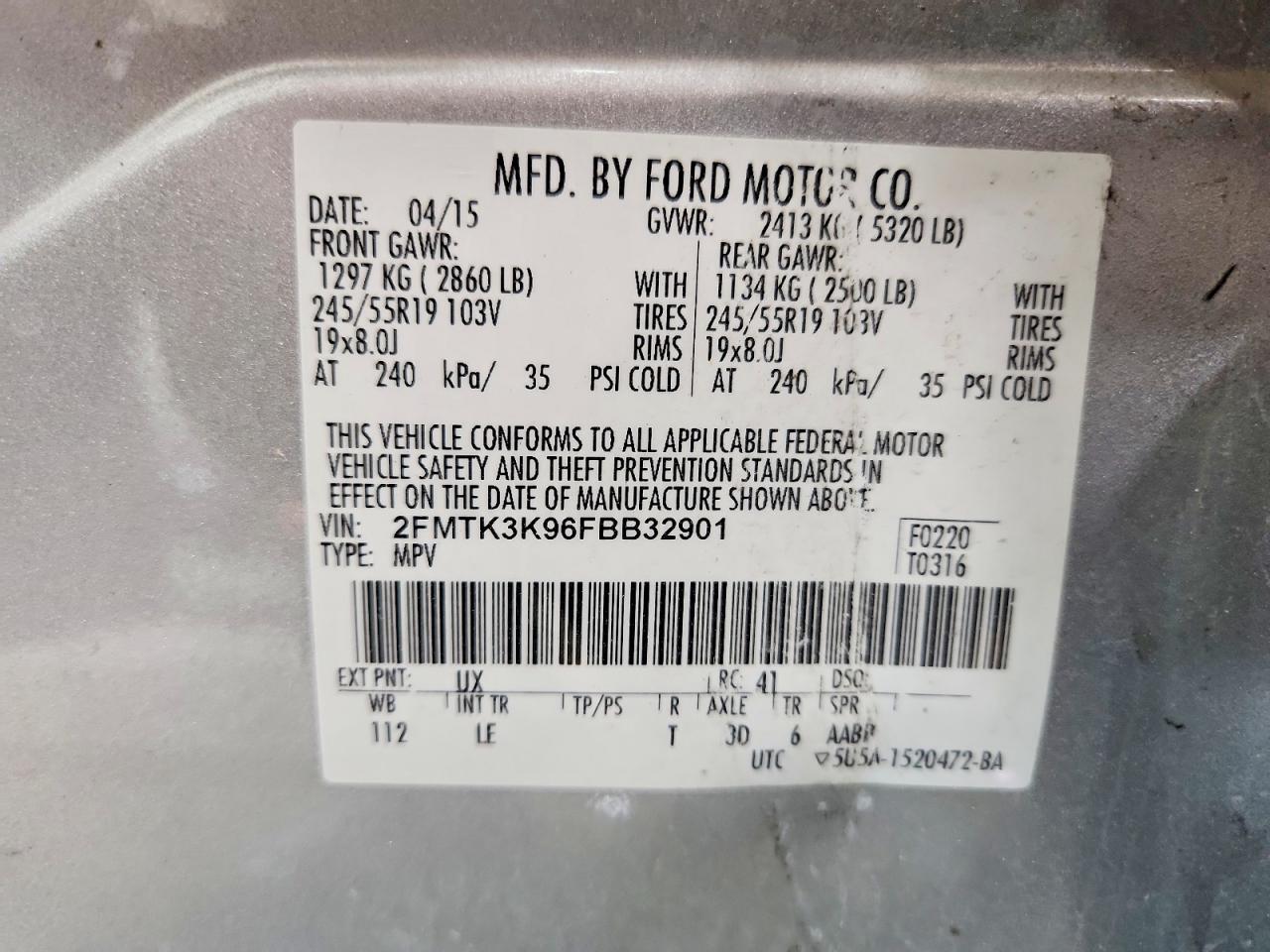 2015 Ford Edge Titanium Silver vin: 2FMTK3K96FBB32901