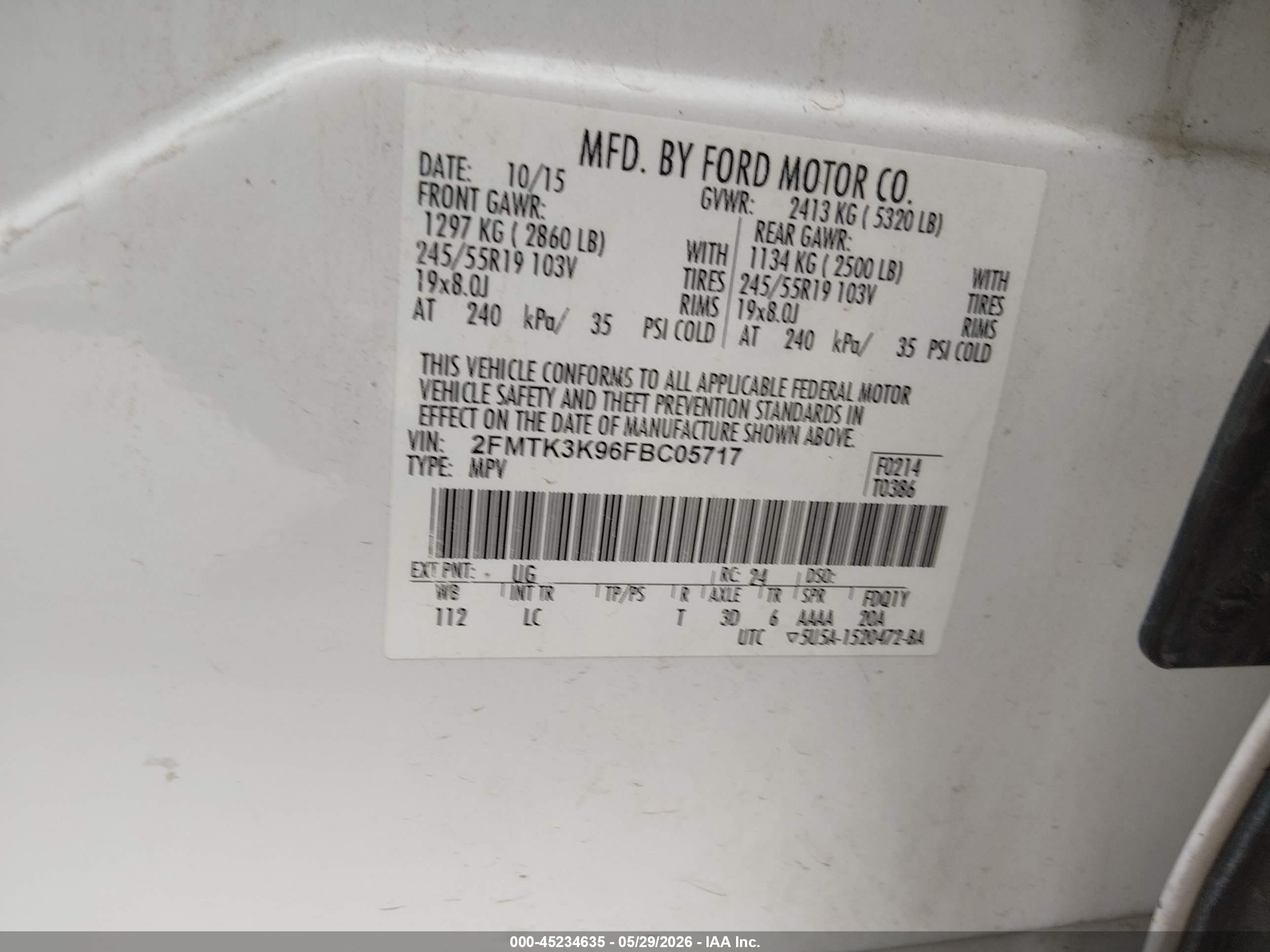 2015 Ford Edge Titanium White vin: 2FMTK3K96FBC05717