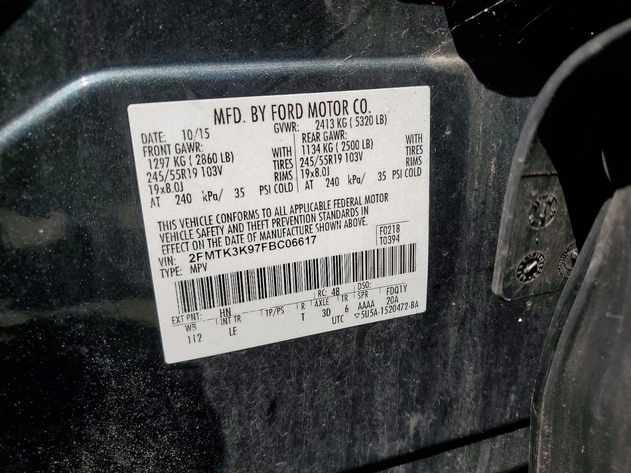 2015 Ford Edge Titanium Gray vin: 2FMTK3K97FBC06617