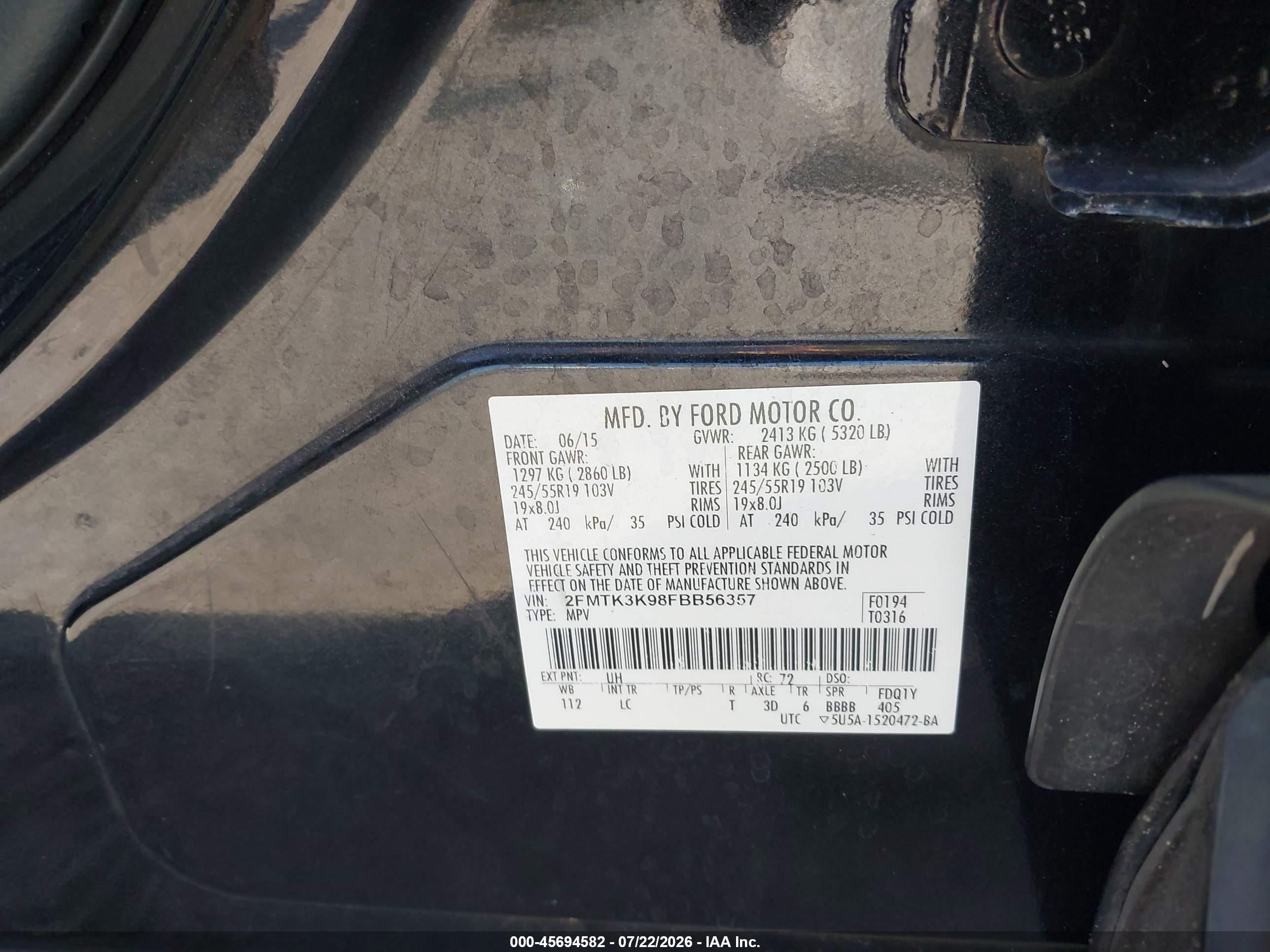 2015 Ford Edge Titanium Black vin: 2FMTK3K98FBB56357