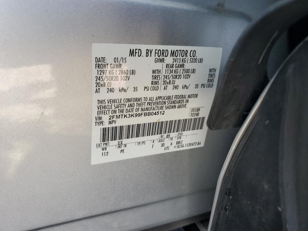 2015 Ford Edge Titanium Silver vin: 2FMTK3K99FBB04512