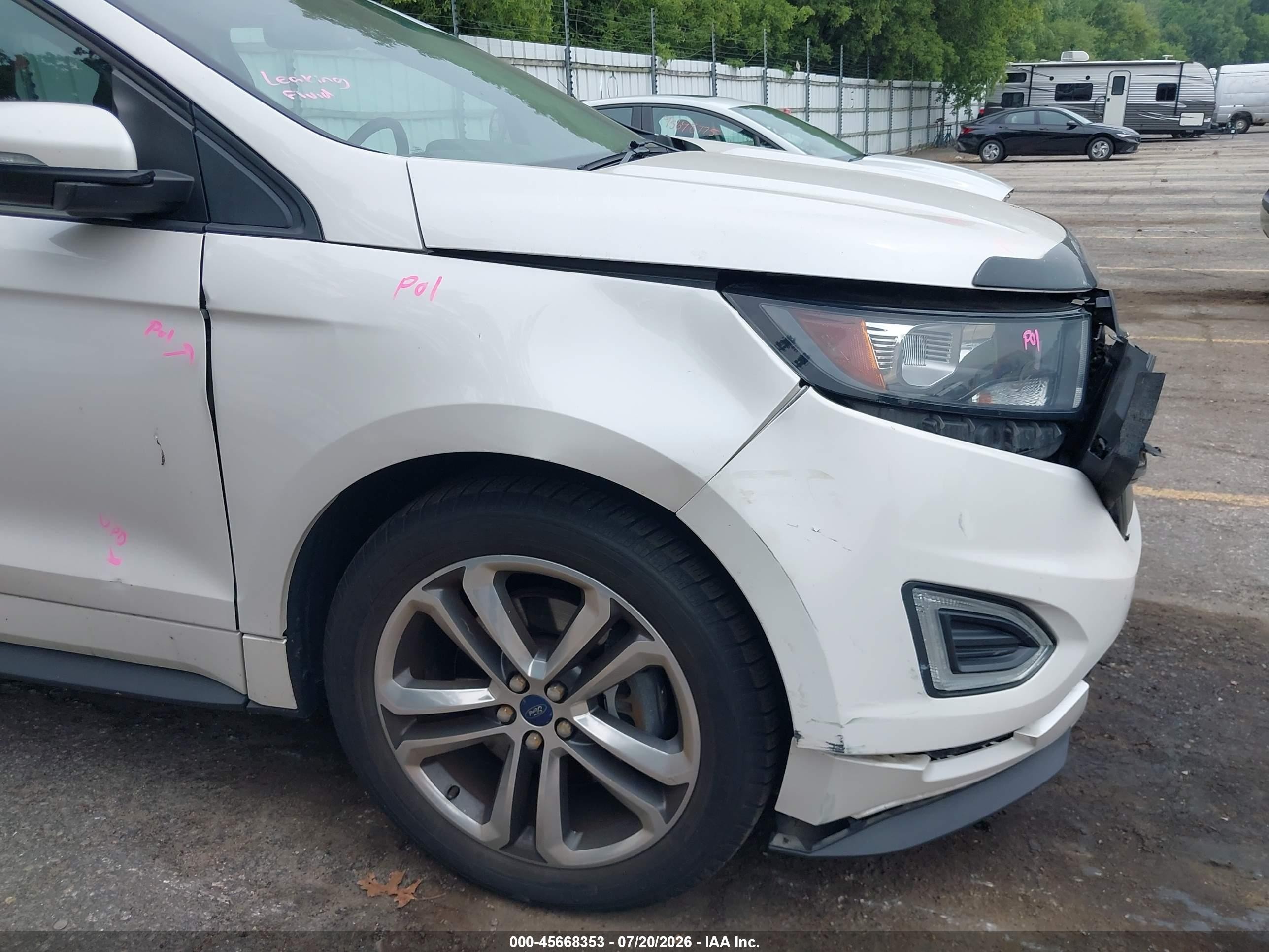 2015 Ford Edge Sport White vin: 2FMTK4AP1FBB01237