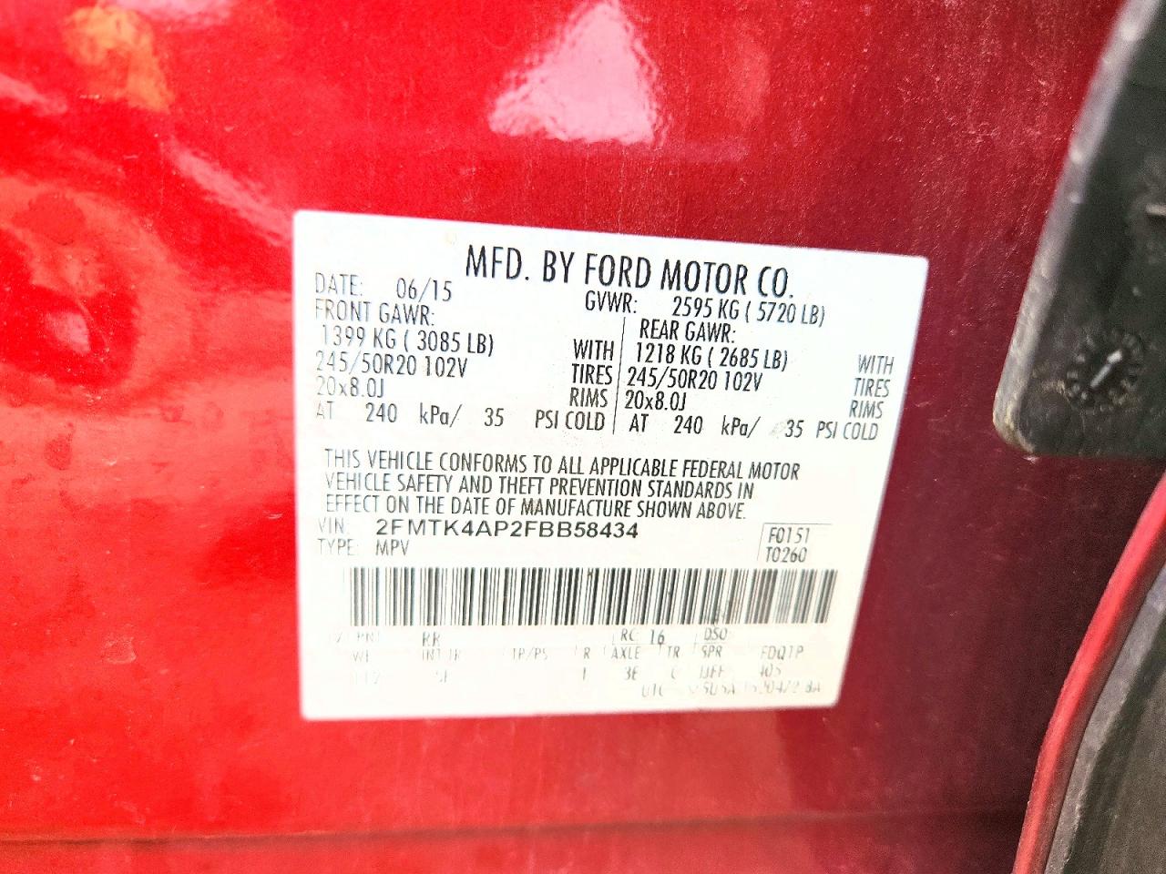 2015 Ford Edge Red vin: 2FMTK4AP2FBB58434