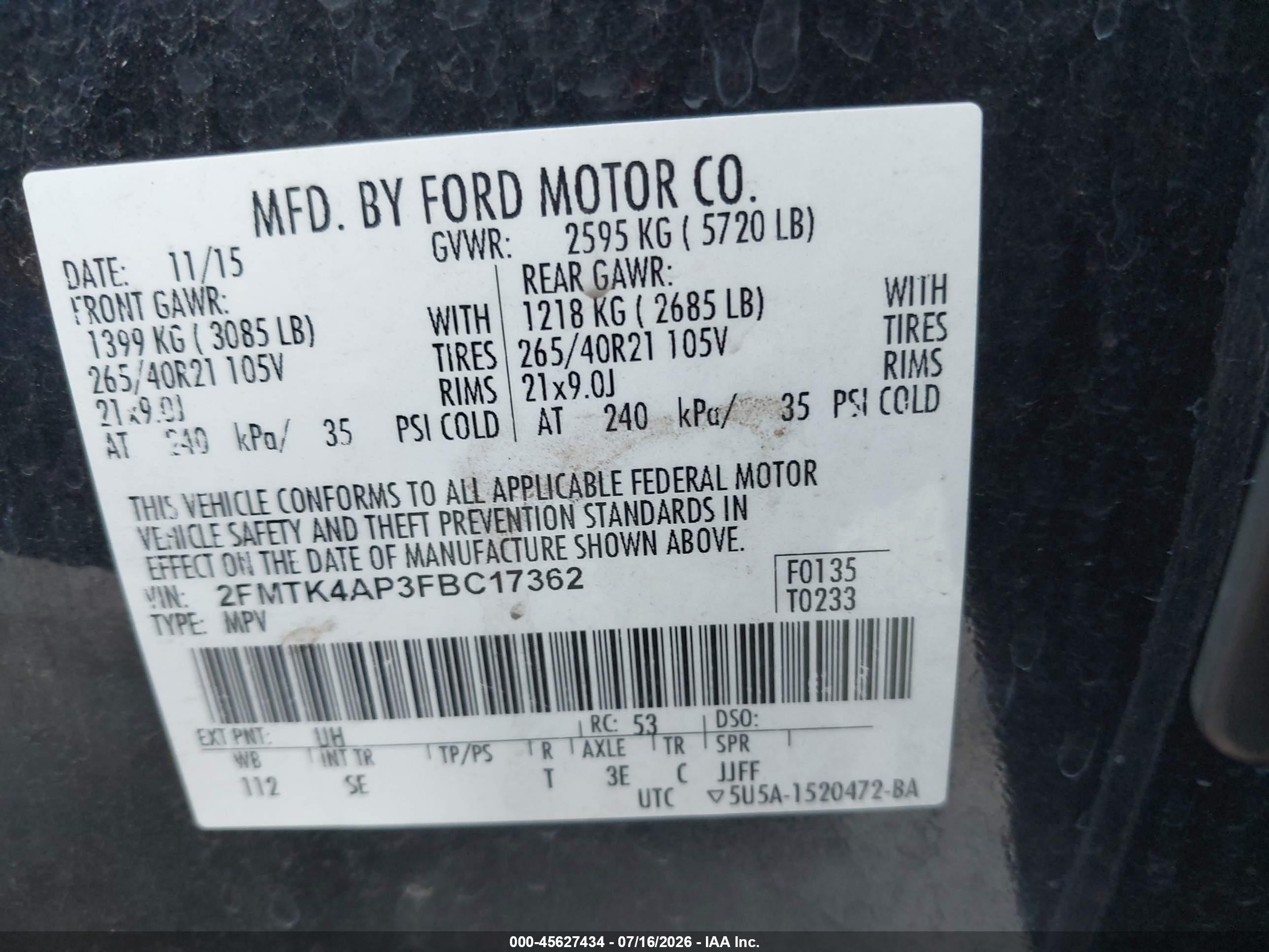 2015 Ford Edge Sport Black vin: 2FMTK4AP3FBC17362