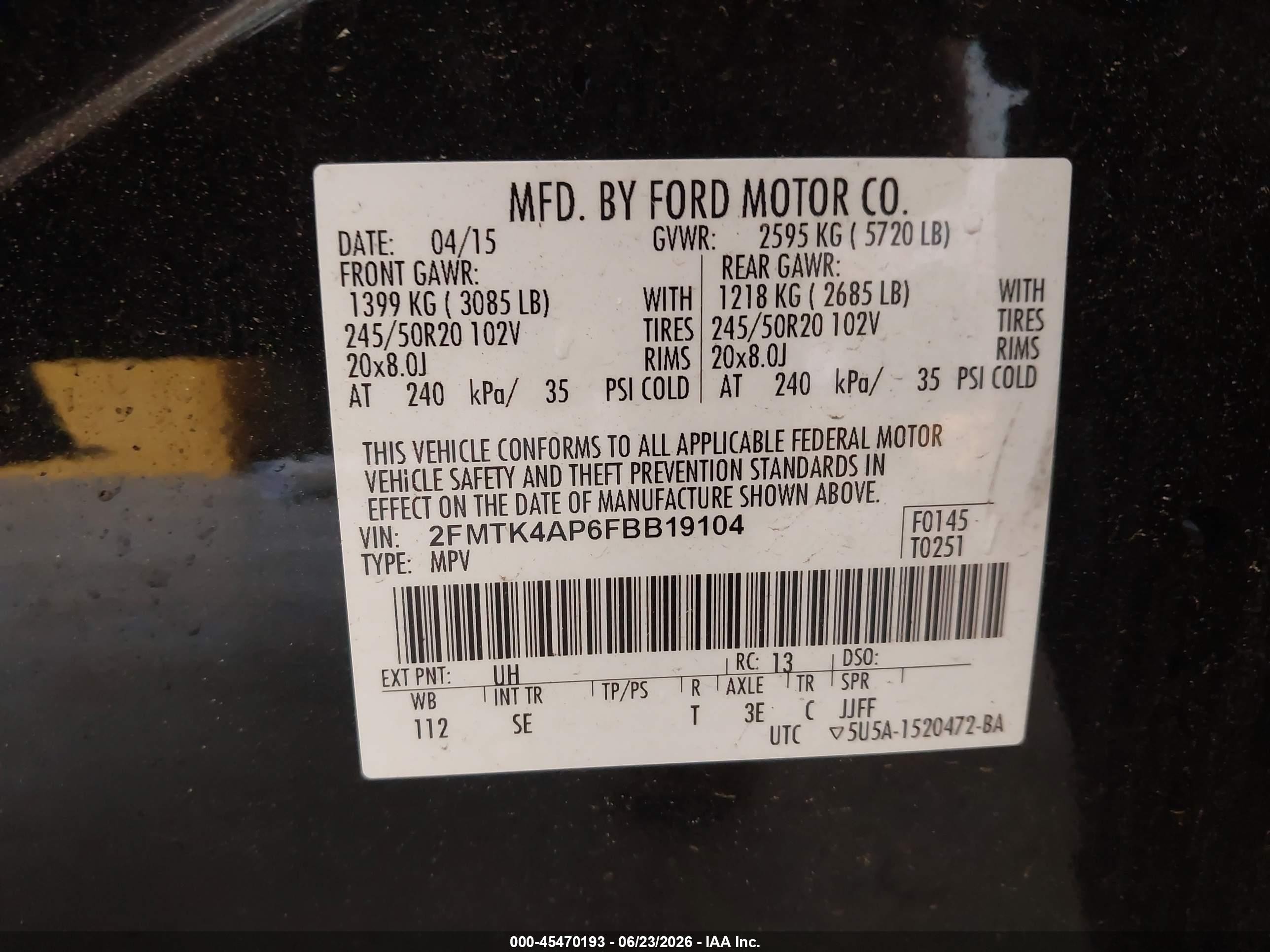 2015 Ford Edge Sport Black vin: 2FMTK4AP6FBB19104
