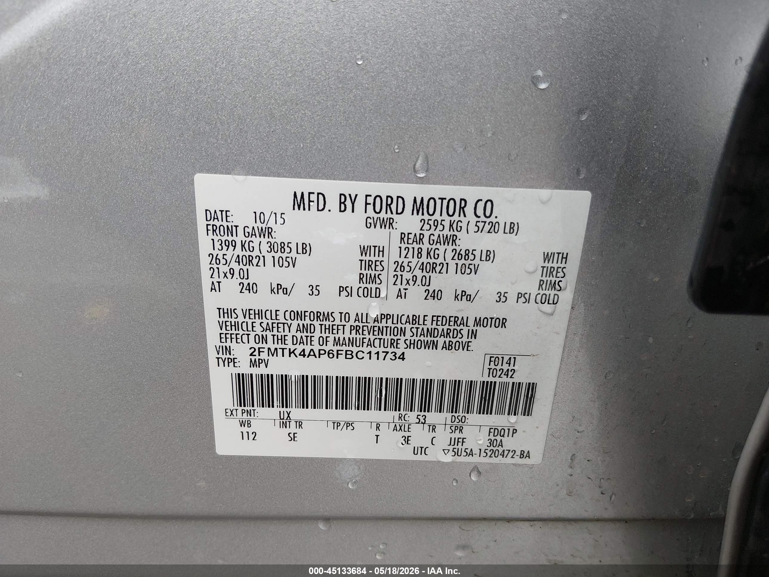 2015 Ford Edge Sport Серебряный vin: 2FMTK4AP6FBC11734