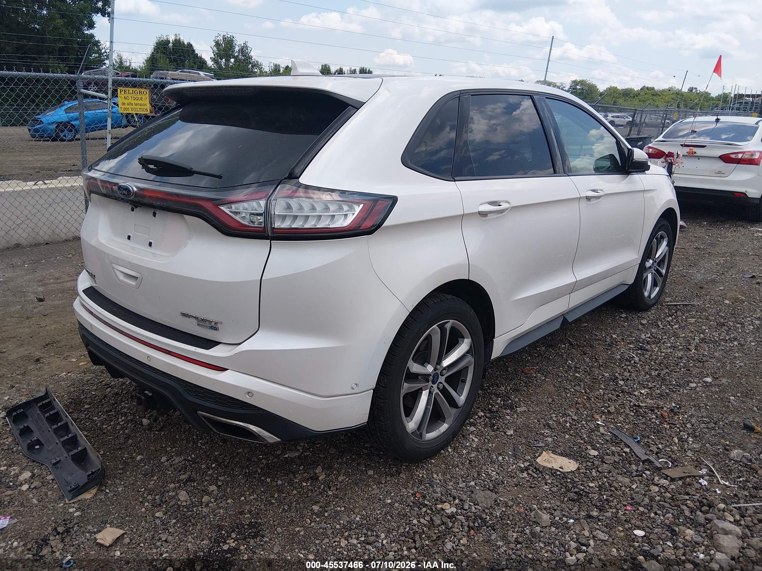 2015 Ford Edge Sport White vin: 2FMTK4AP7FBB29513