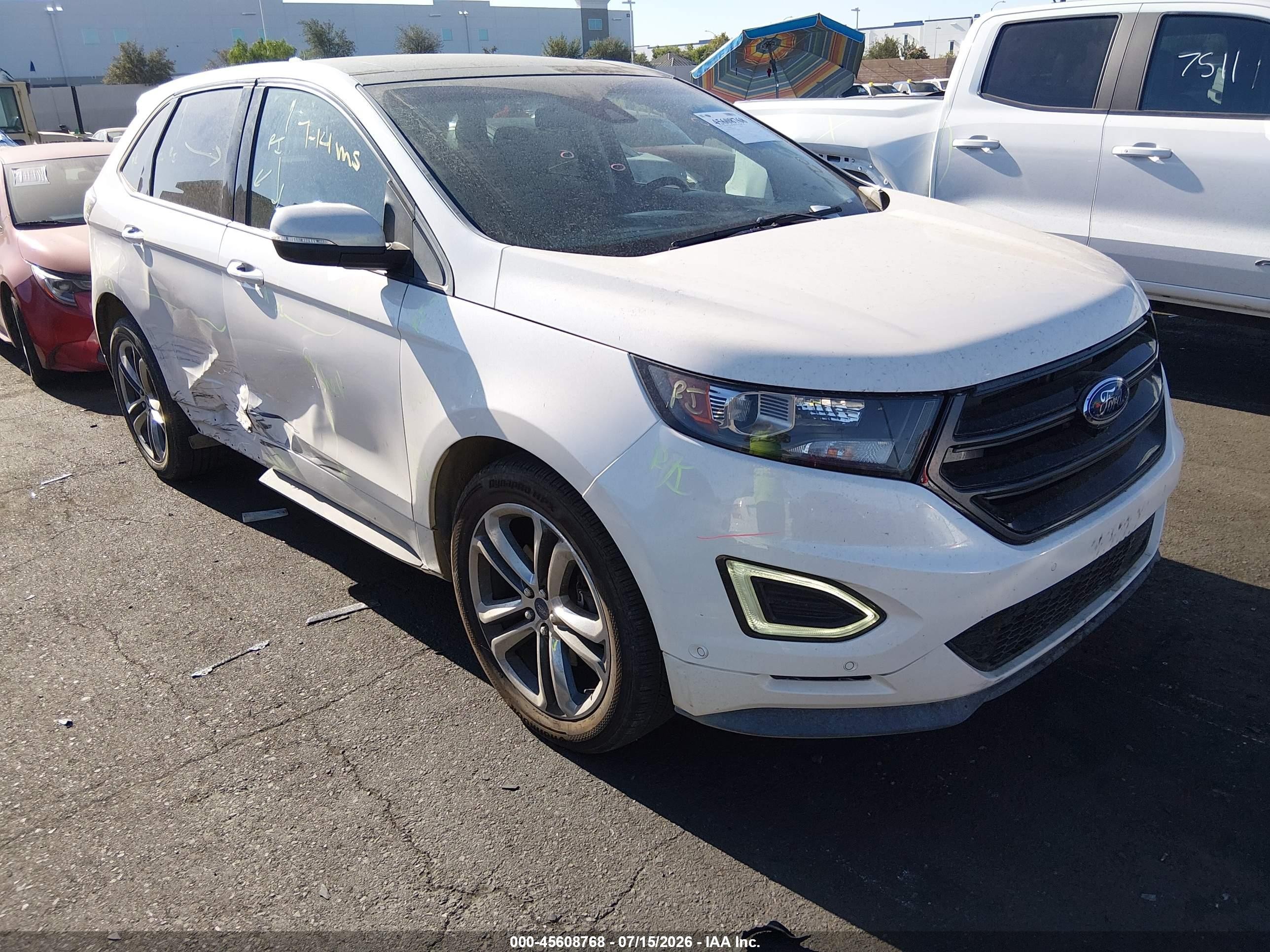 2015 Ford Edge Sport White vin: 2FMTK4AP7FBB67534