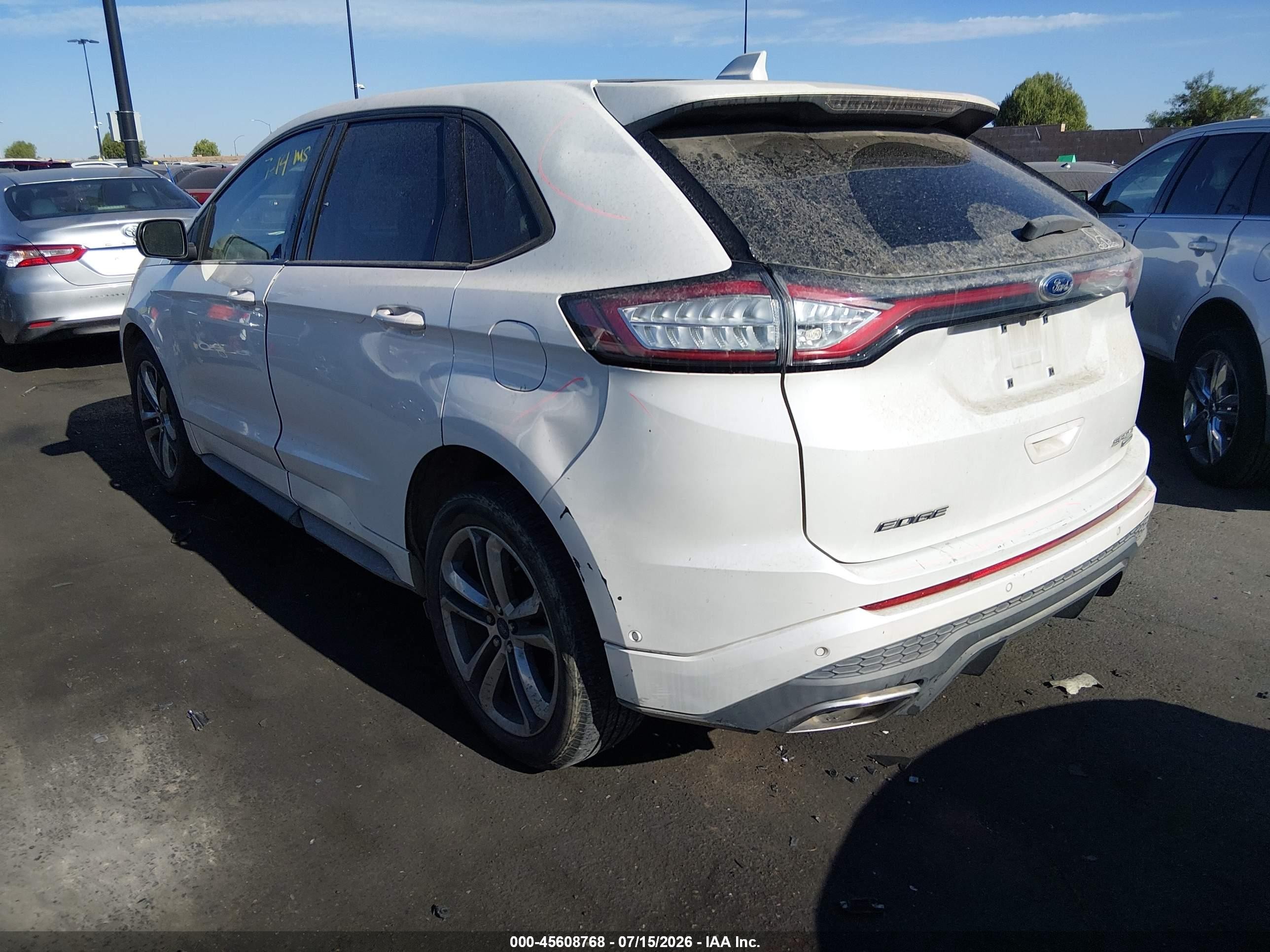 2015 Ford Edge Sport White vin: 2FMTK4AP7FBB67534