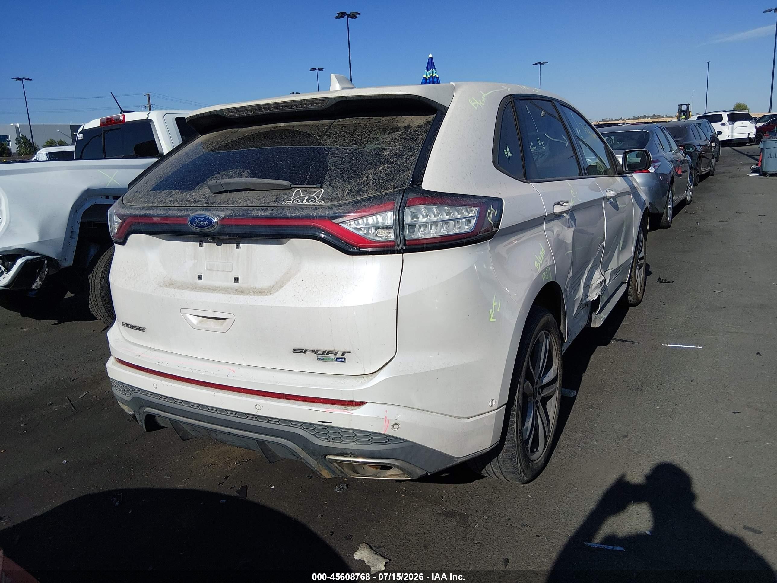 2015 Ford Edge Sport White vin: 2FMTK4AP7FBB67534