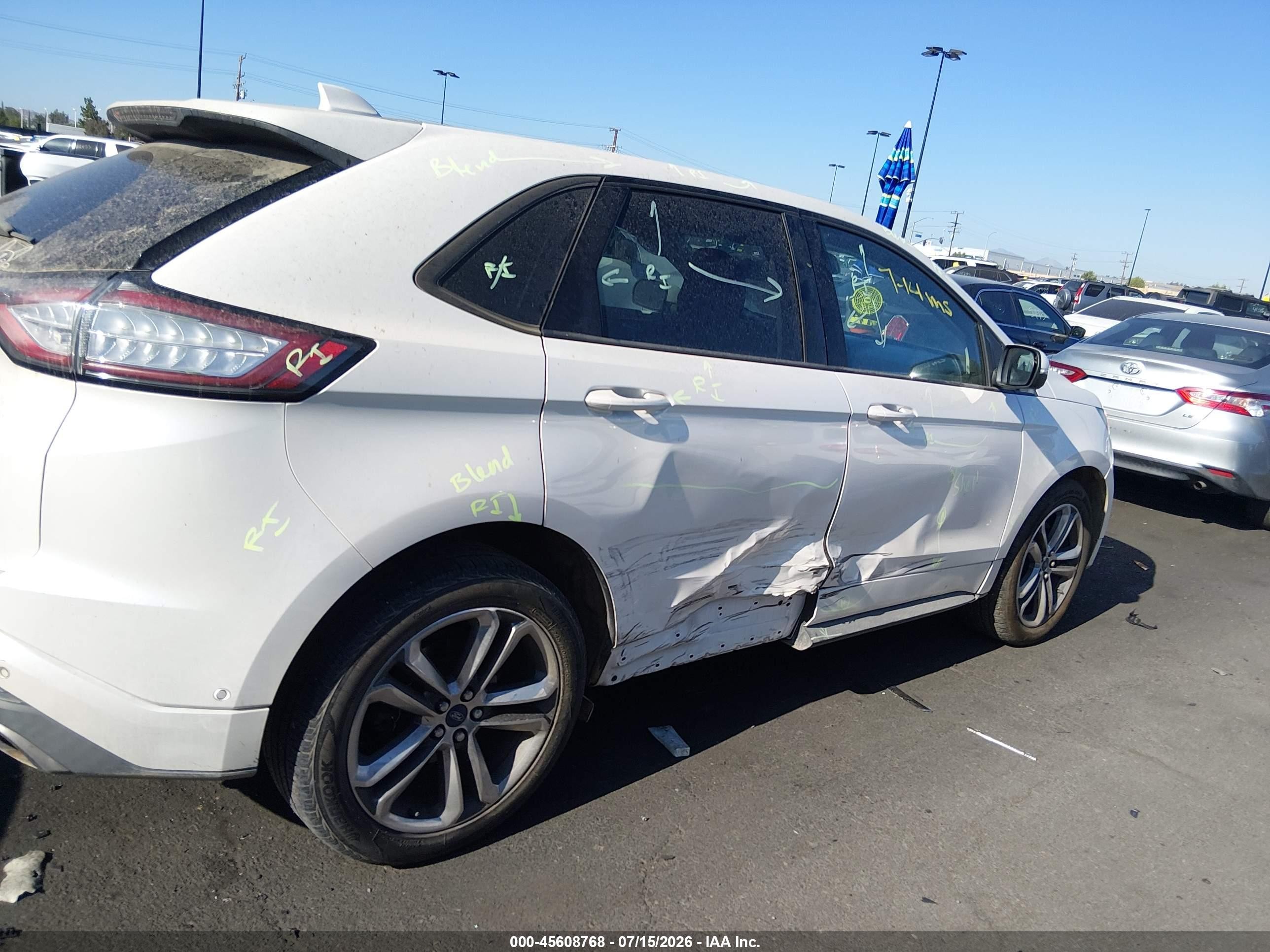 2015 Ford Edge Sport White vin: 2FMTK4AP7FBB67534
