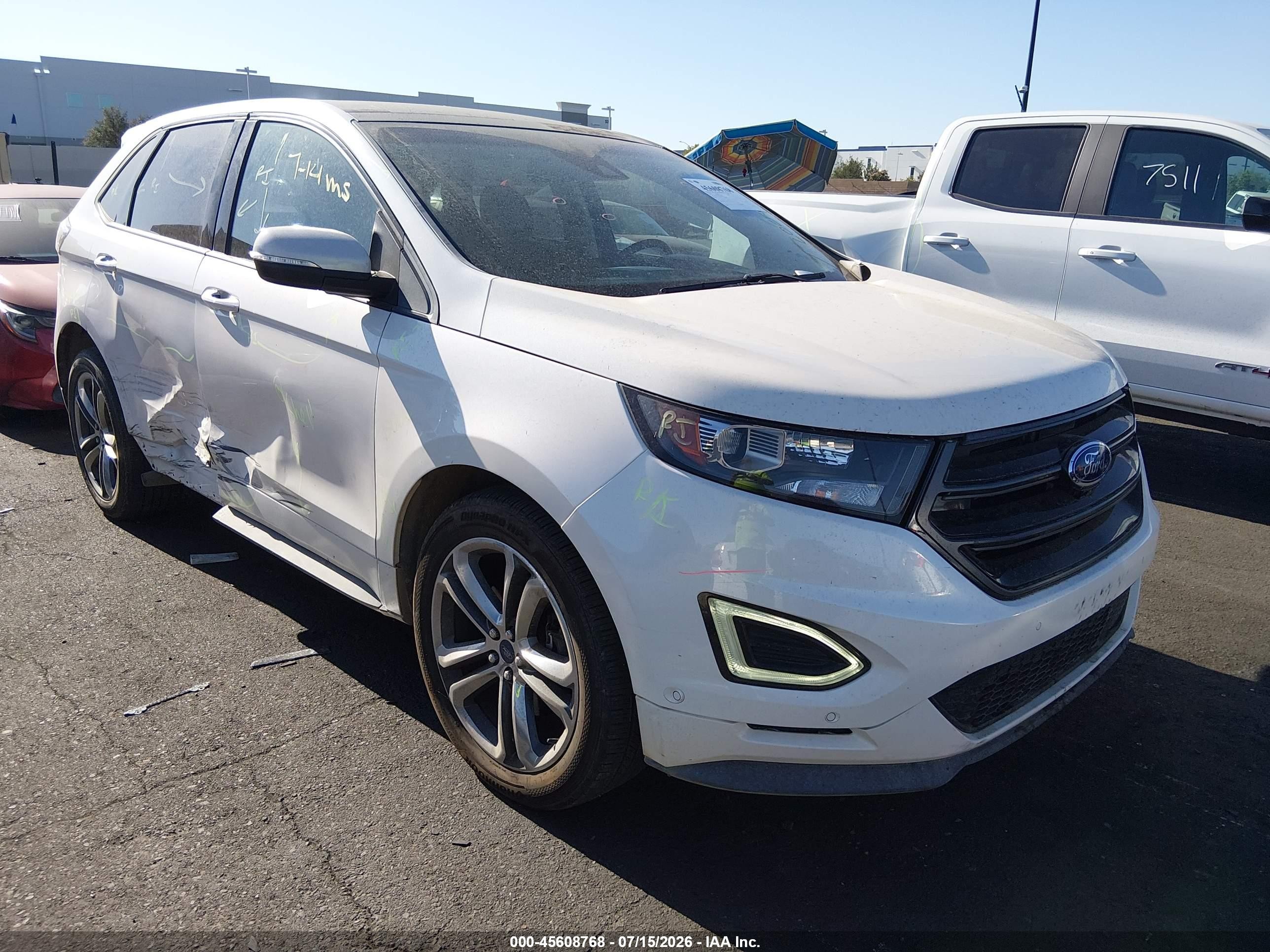 2015 Ford Edge Sport White vin: 2FMTK4AP7FBB67534