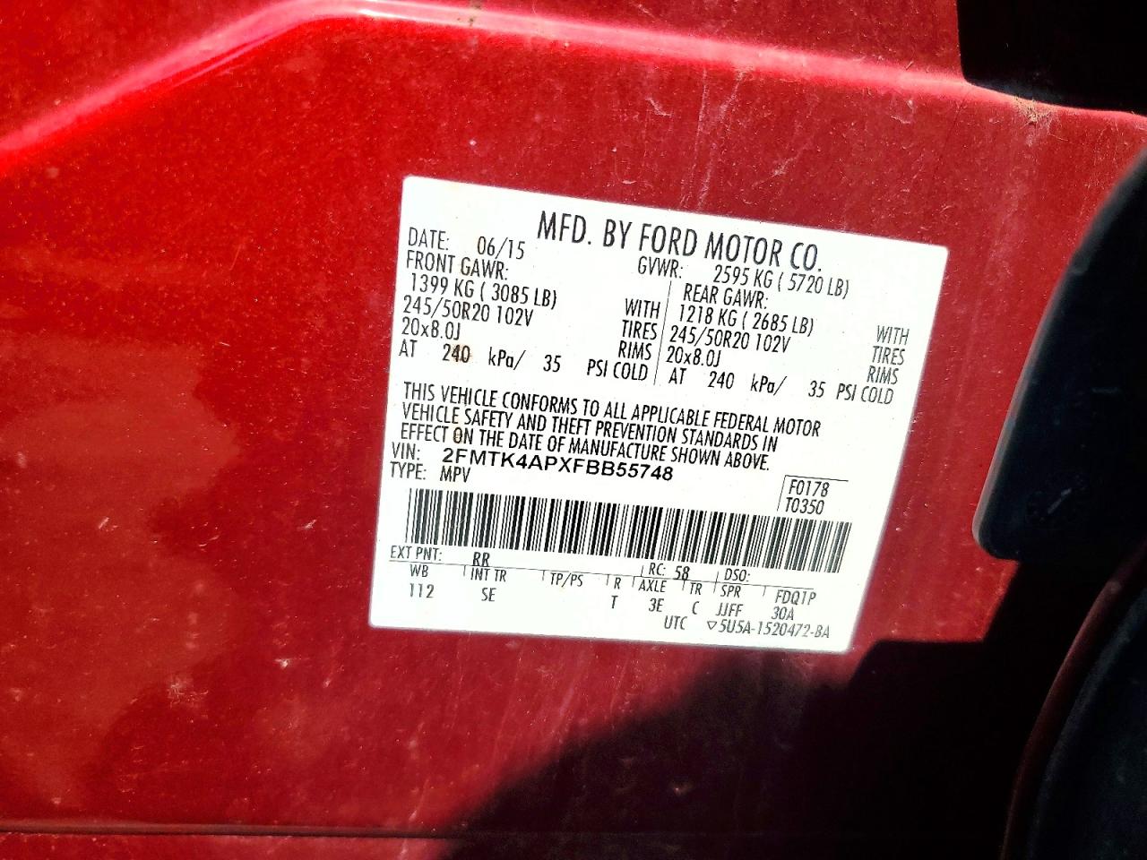 2015 Ford Edge Sport Red vin: 2FMTK4APXFBB55748