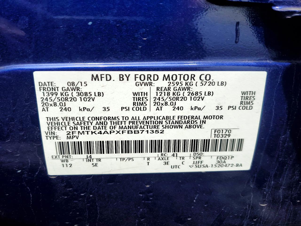 2015 Ford Edge Sport Blue vin: 2FMTK4APXFBB71352