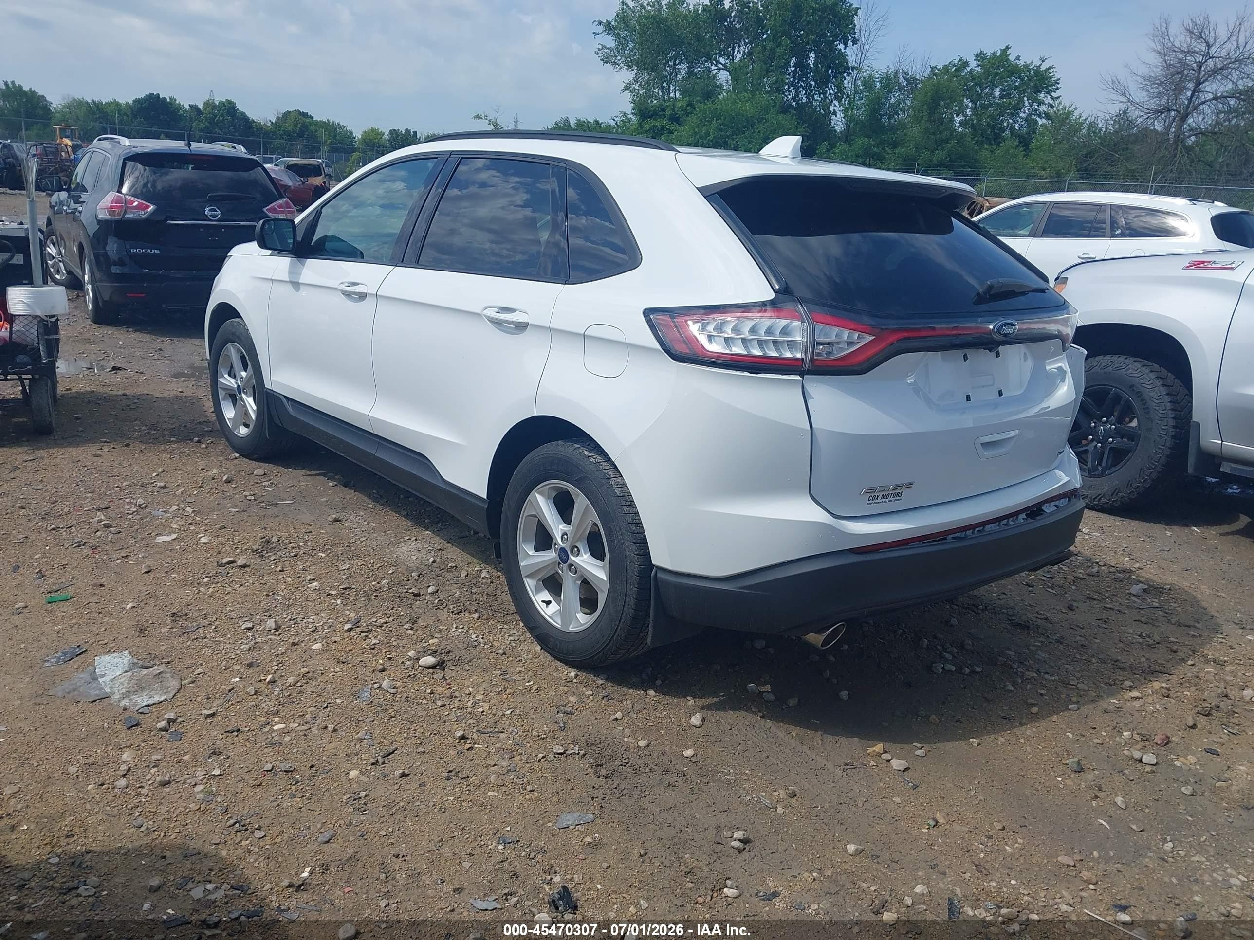 2015 Ford Edge Se White vin: 2FMTK4G82FBB73662