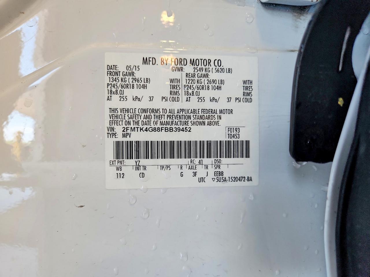 2015 Ford Edge Se White vin: 2FMTK4G88FBB39452