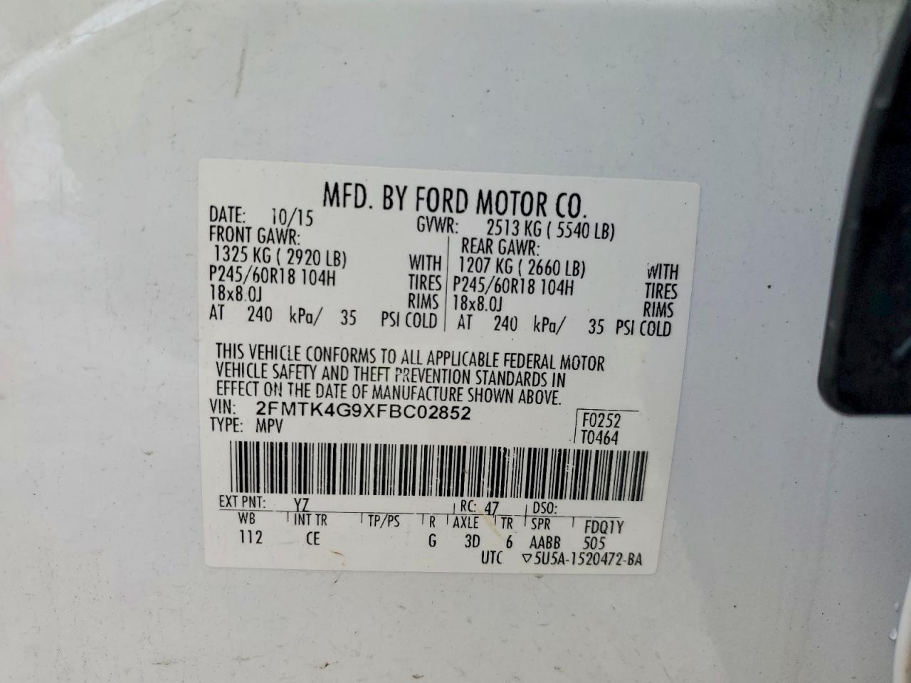 2015 Ford Edge Se White vin: 2FMTK4G9XFBC02852