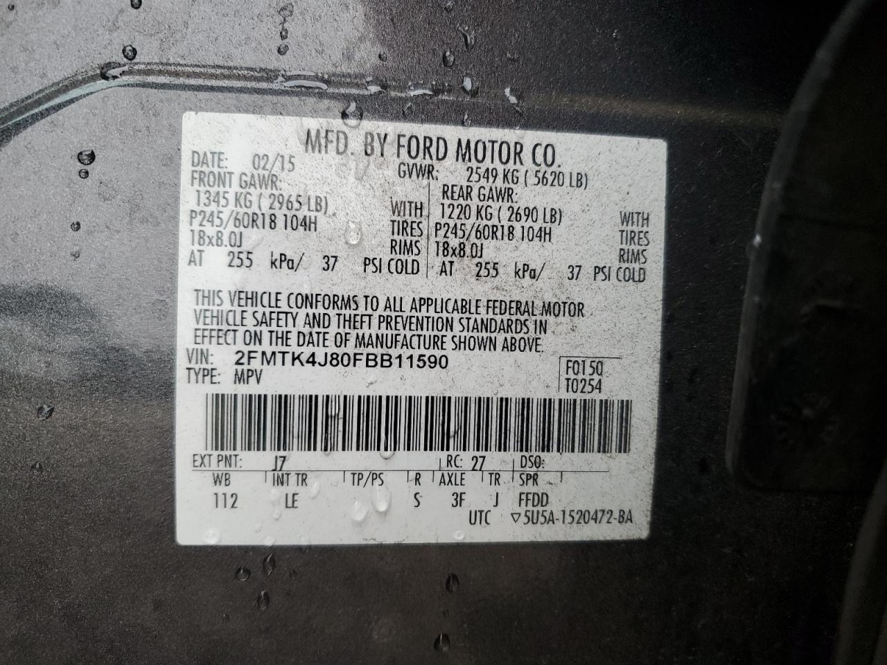 2015 Ford Edge Sel Gray vin: 2FMTK4J80FBB11590