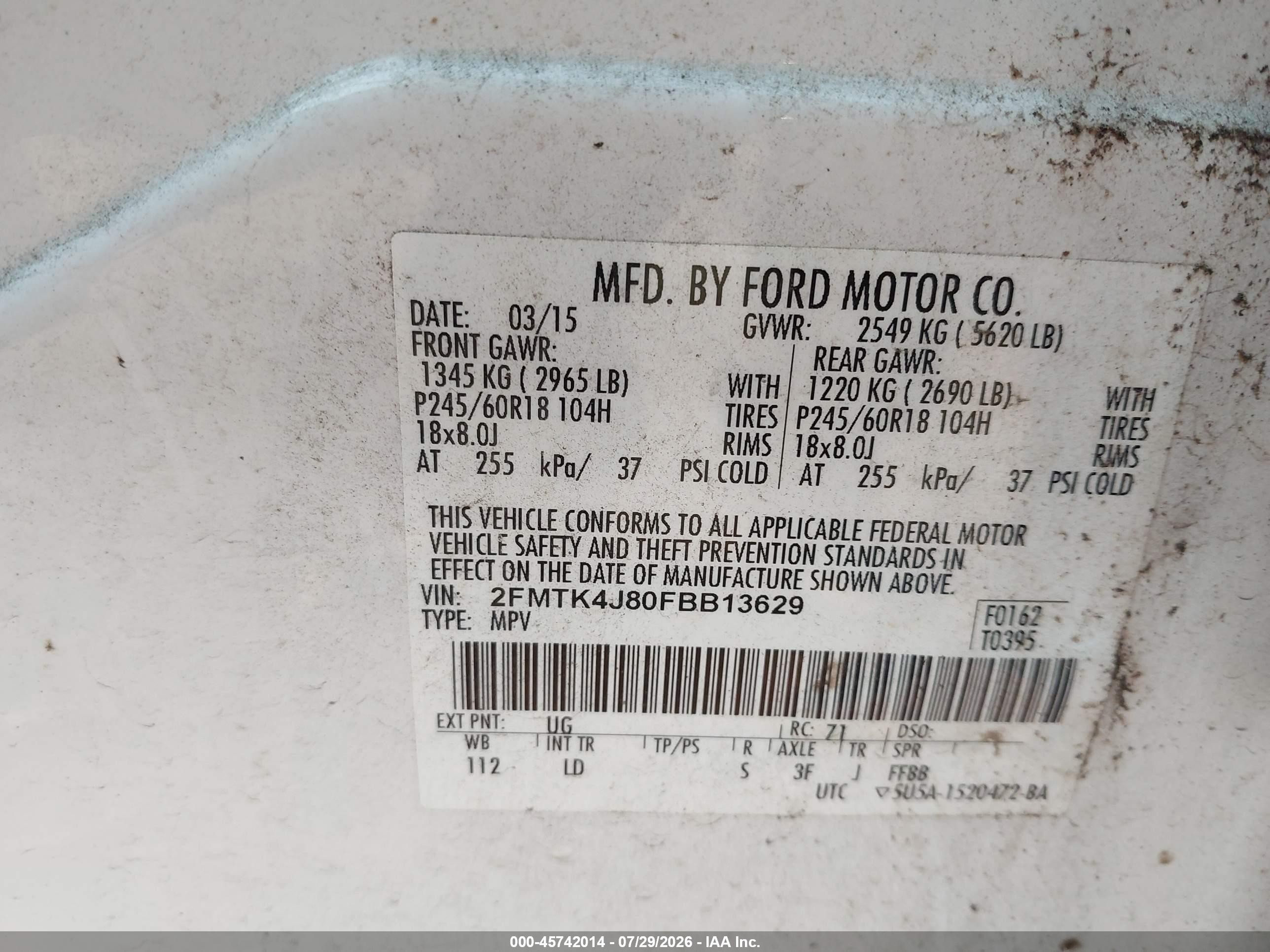 2015 Ford Edge Sel White vin: 2FMTK4J80FBB13629