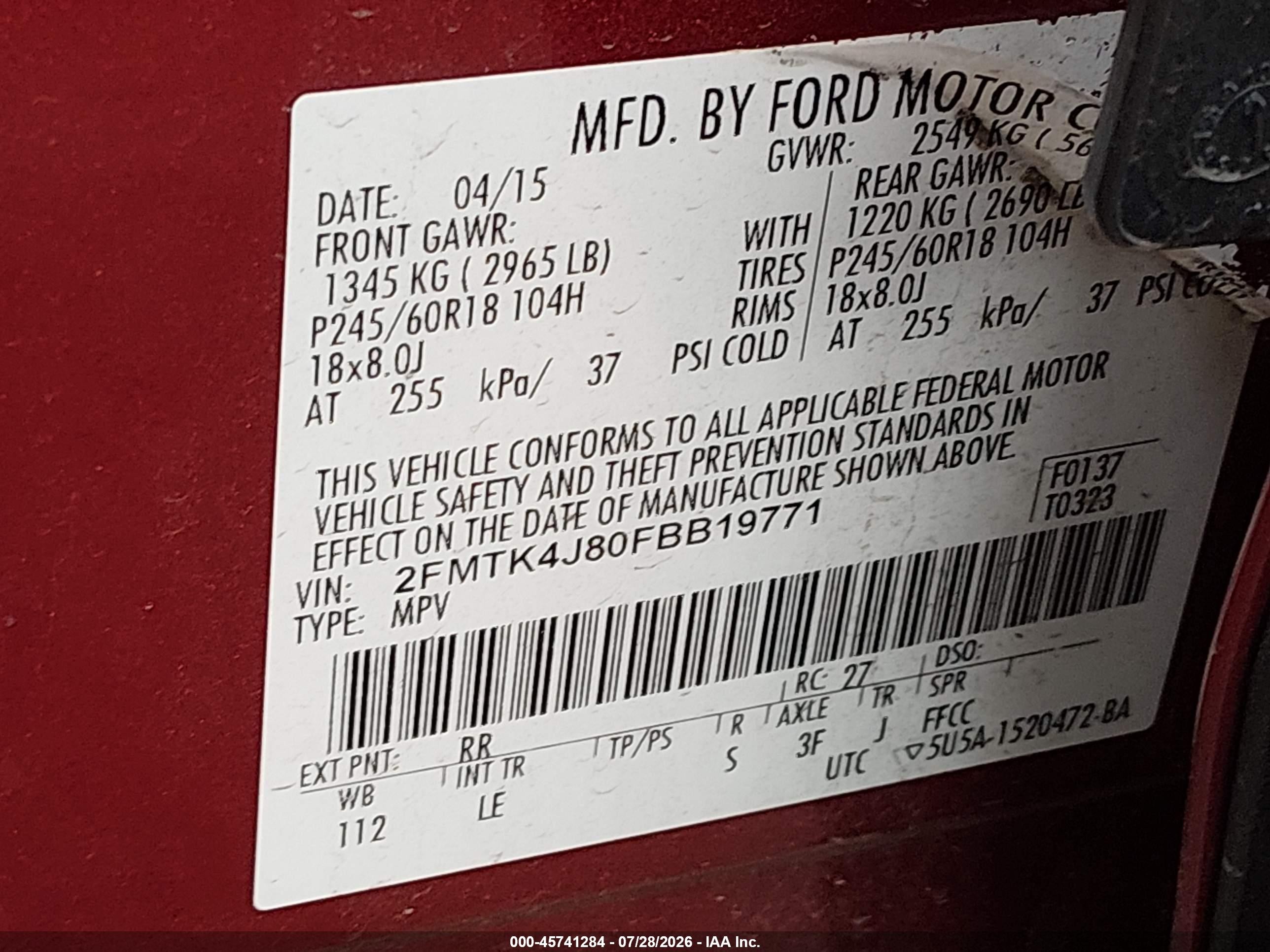 2015 Ford Edge Sel Red vin: 2FMTK4J80FBB19771