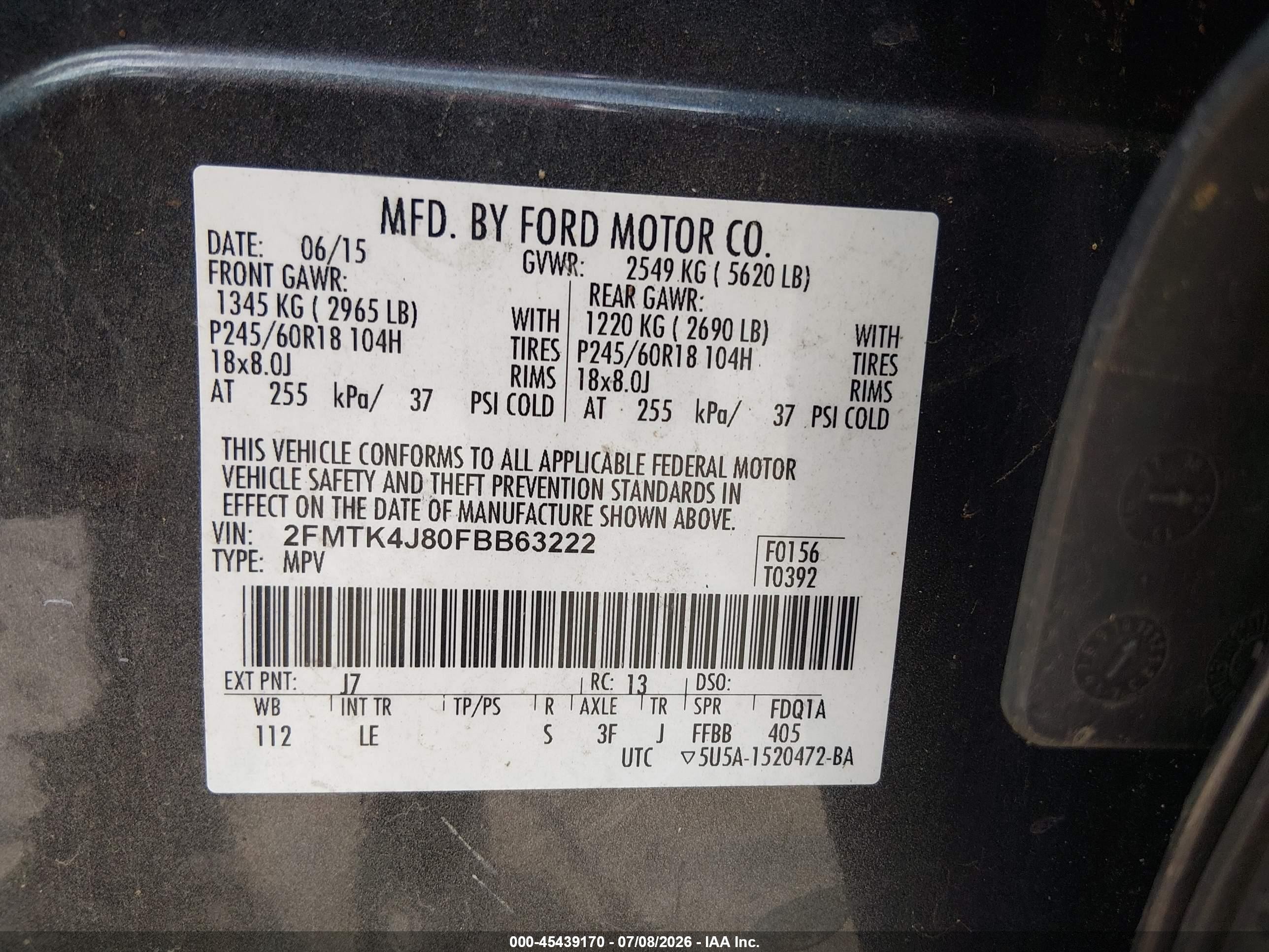 2015 Ford Edge Sel Gray vin: 2FMTK4J80FBB63222