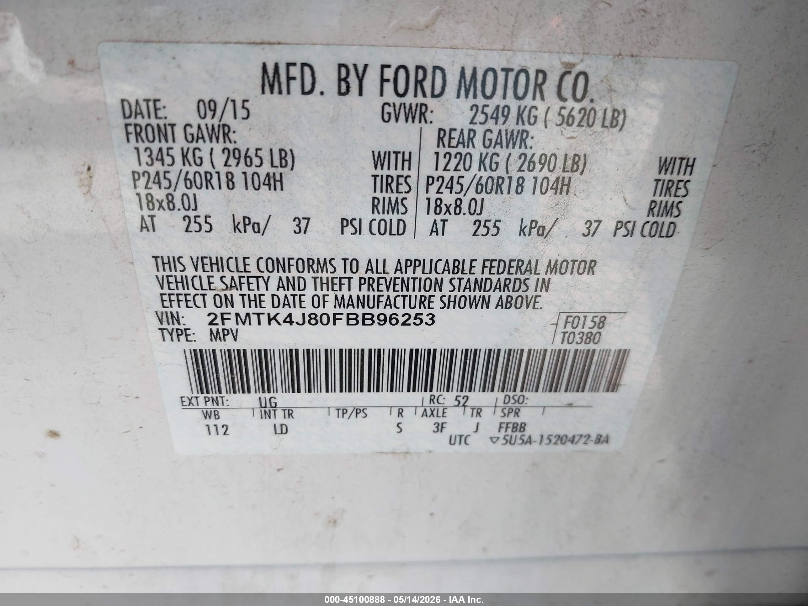 2015 Ford Edge Sel White vin: 2FMTK4J80FBB96253