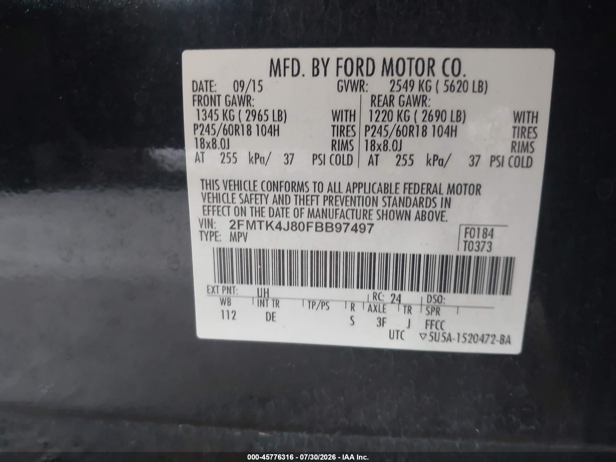 2015 Ford Edge Sel Black vin: 2FMTK4J80FBB97497