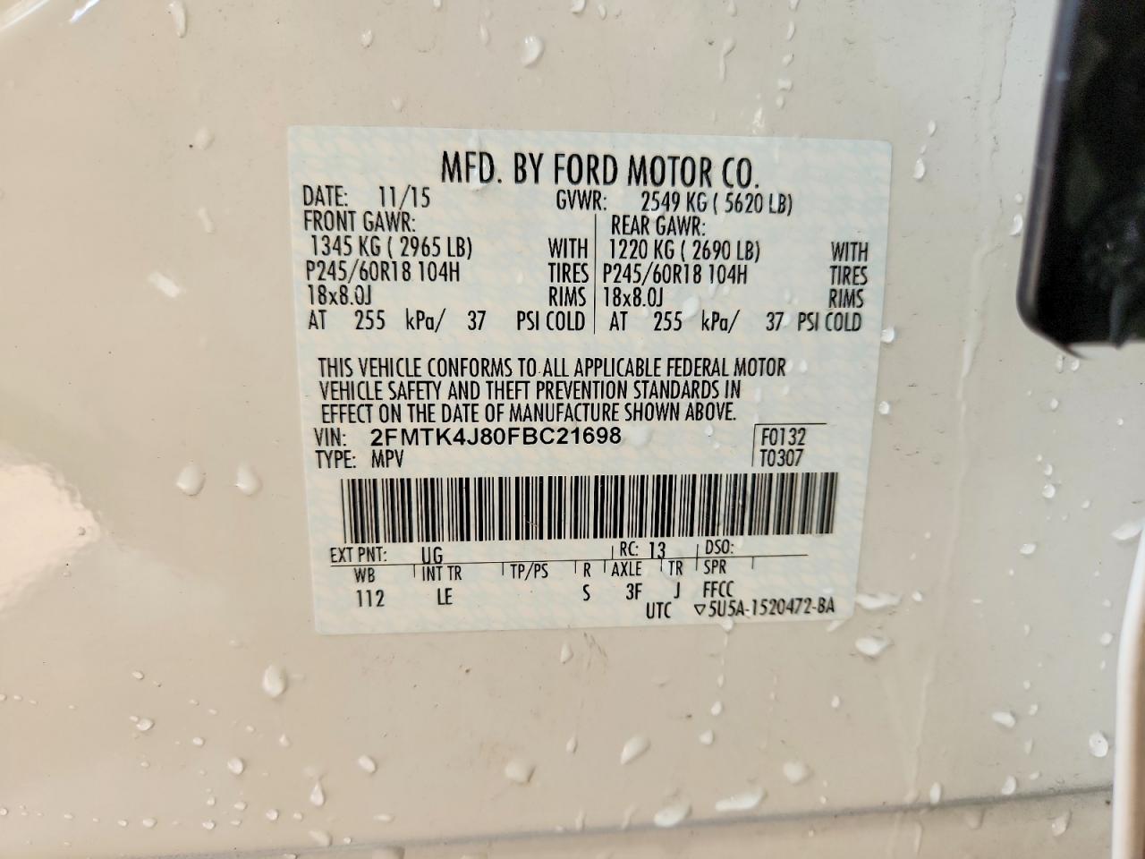 2015 Ford Edge Sel White vin: 2FMTK4J80FBC21698