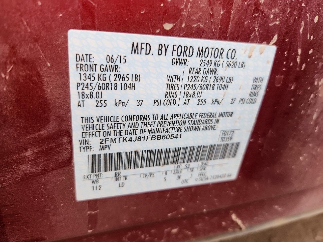 2015 Ford Edge Sel Maroon vin: 2FMTK4J81FBB60541
