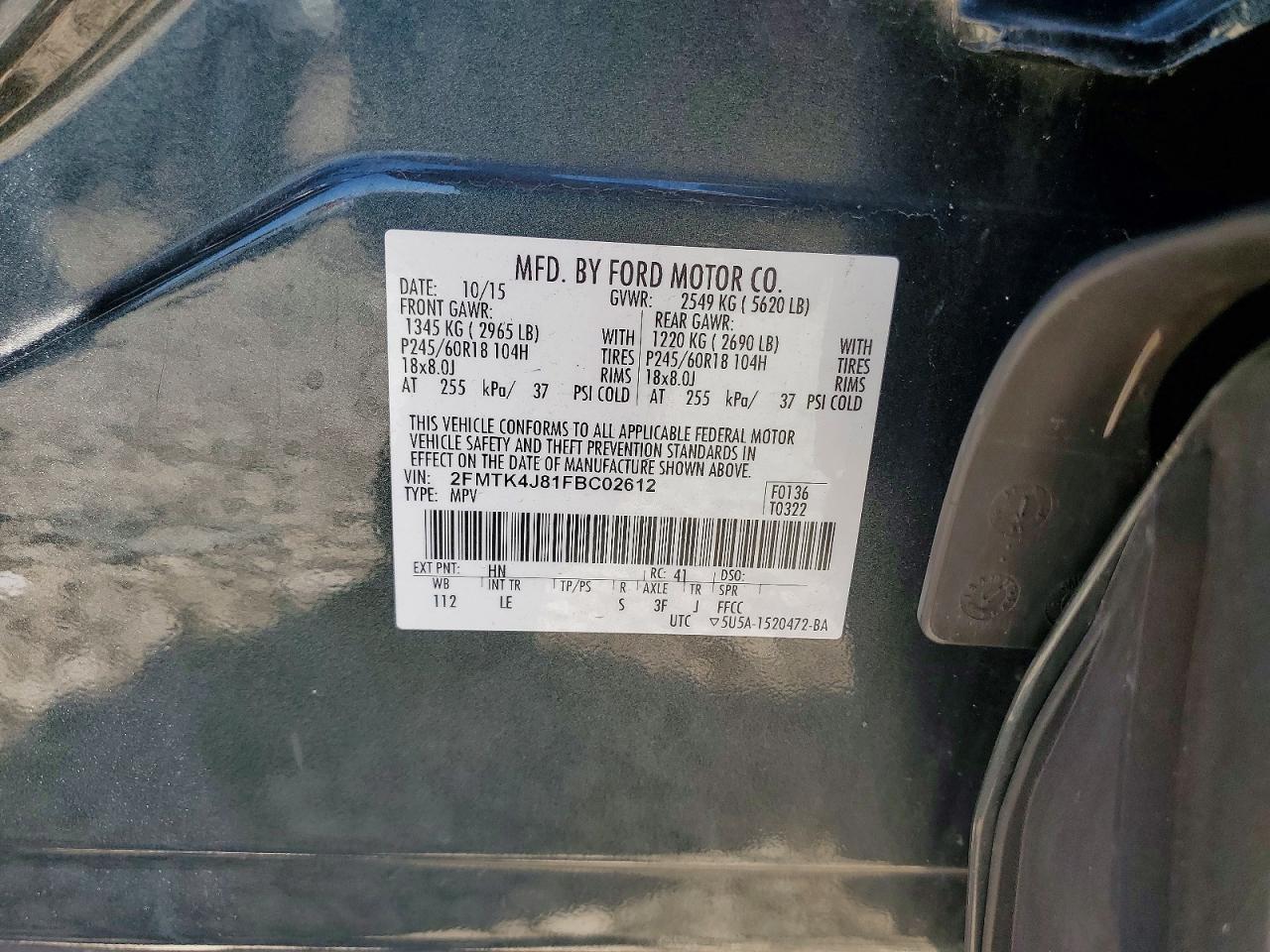 2015 Ford Edge Sel Green vin: 2FMTK4J81FBC02612