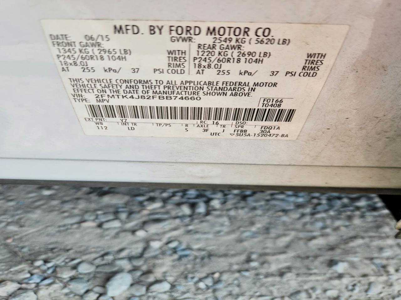 2015 Ford Edge Sel White vin: 2FMTK4J82FBB74660