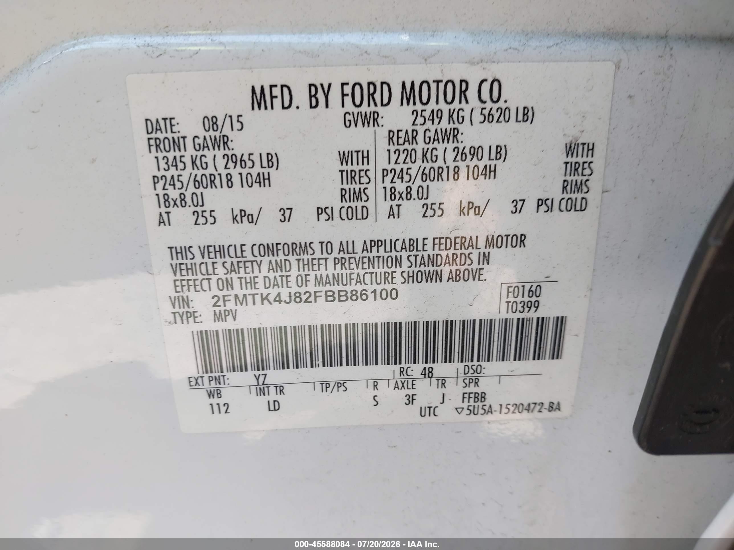2015 Ford Edge Sel White vin: 2FMTK4J82FBB86100