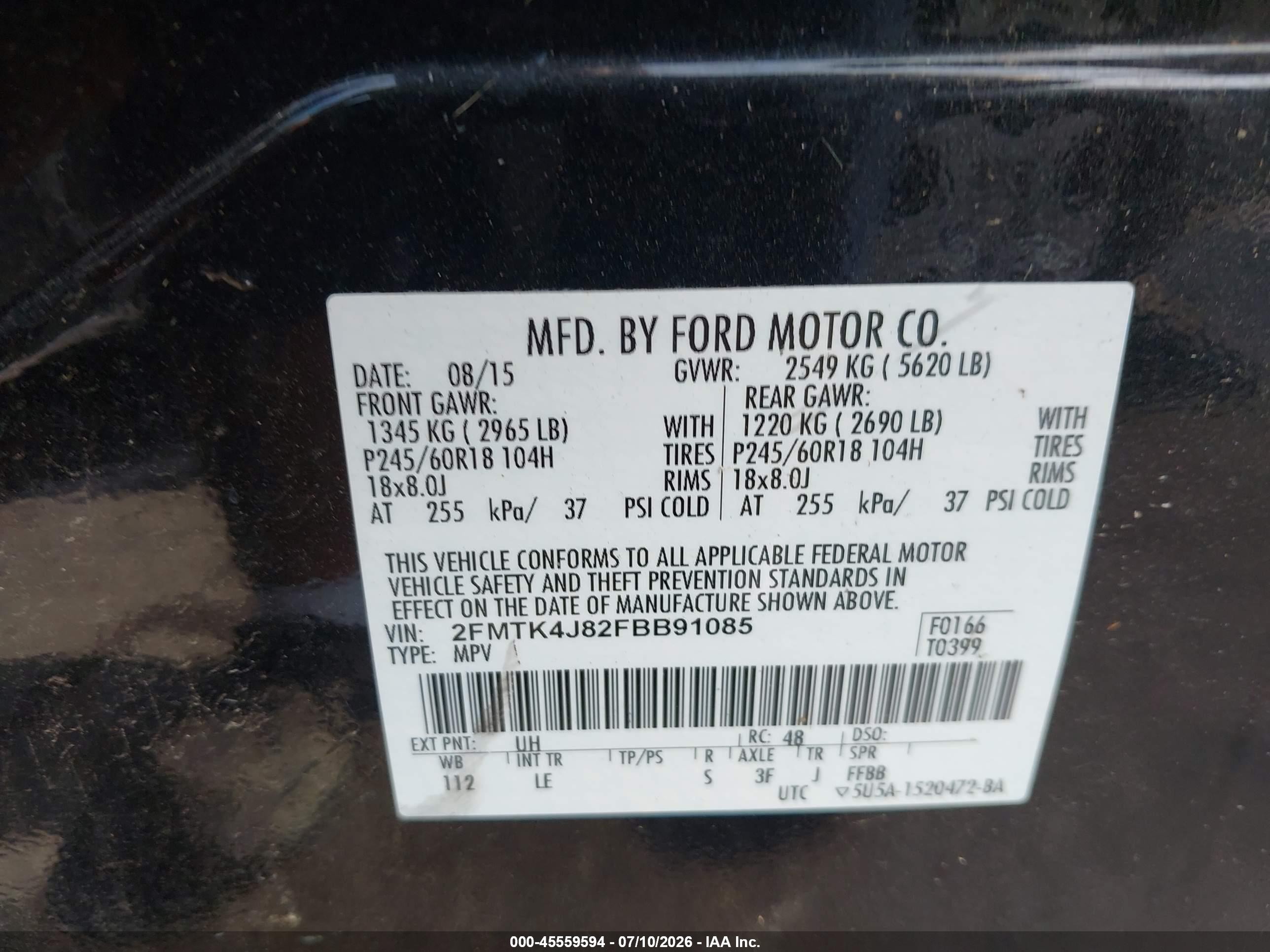 2015 Ford Edge Sel Black vin: 2FMTK4J82FBB91085