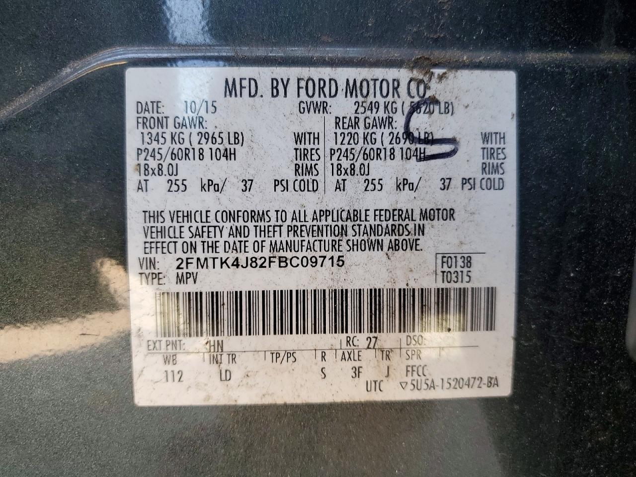 2015 Ford Edge Sel Green vin: 2FMTK4J82FBC09715