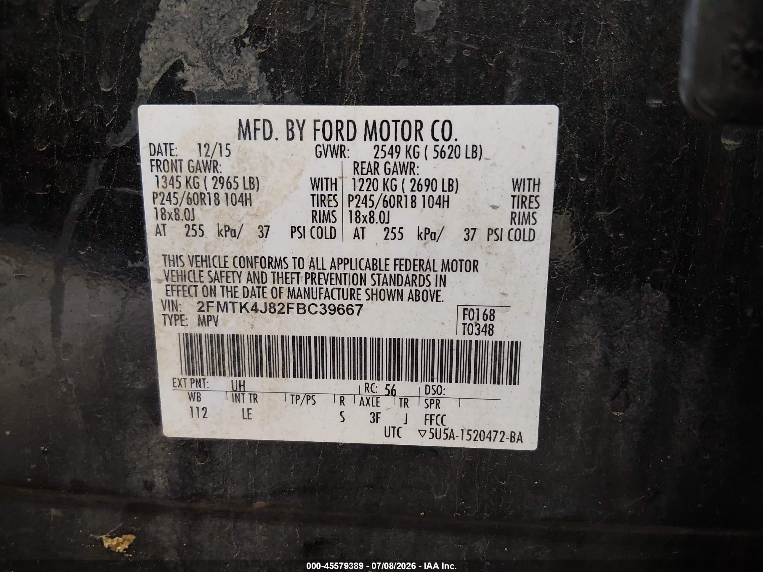 2015 Ford Edge Sel Black vin: 2FMTK4J82FBC39667
