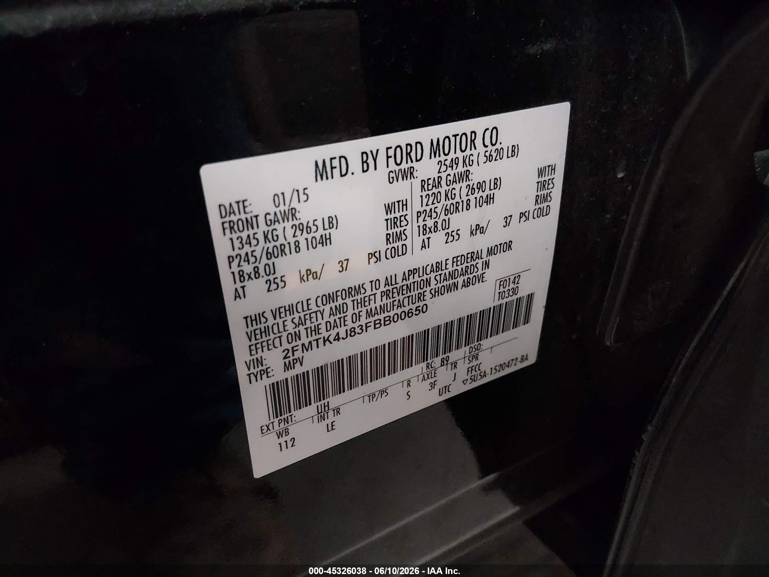 2015 Ford Edge Sel Черный vin: 2FMTK4J83FBB00650