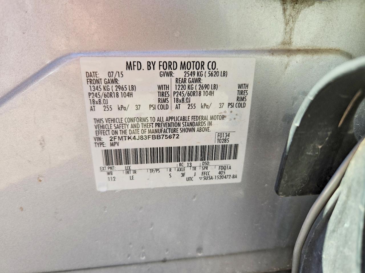2015 Ford Edge Sel Silver vin: 2FMTK4J83FBB75672