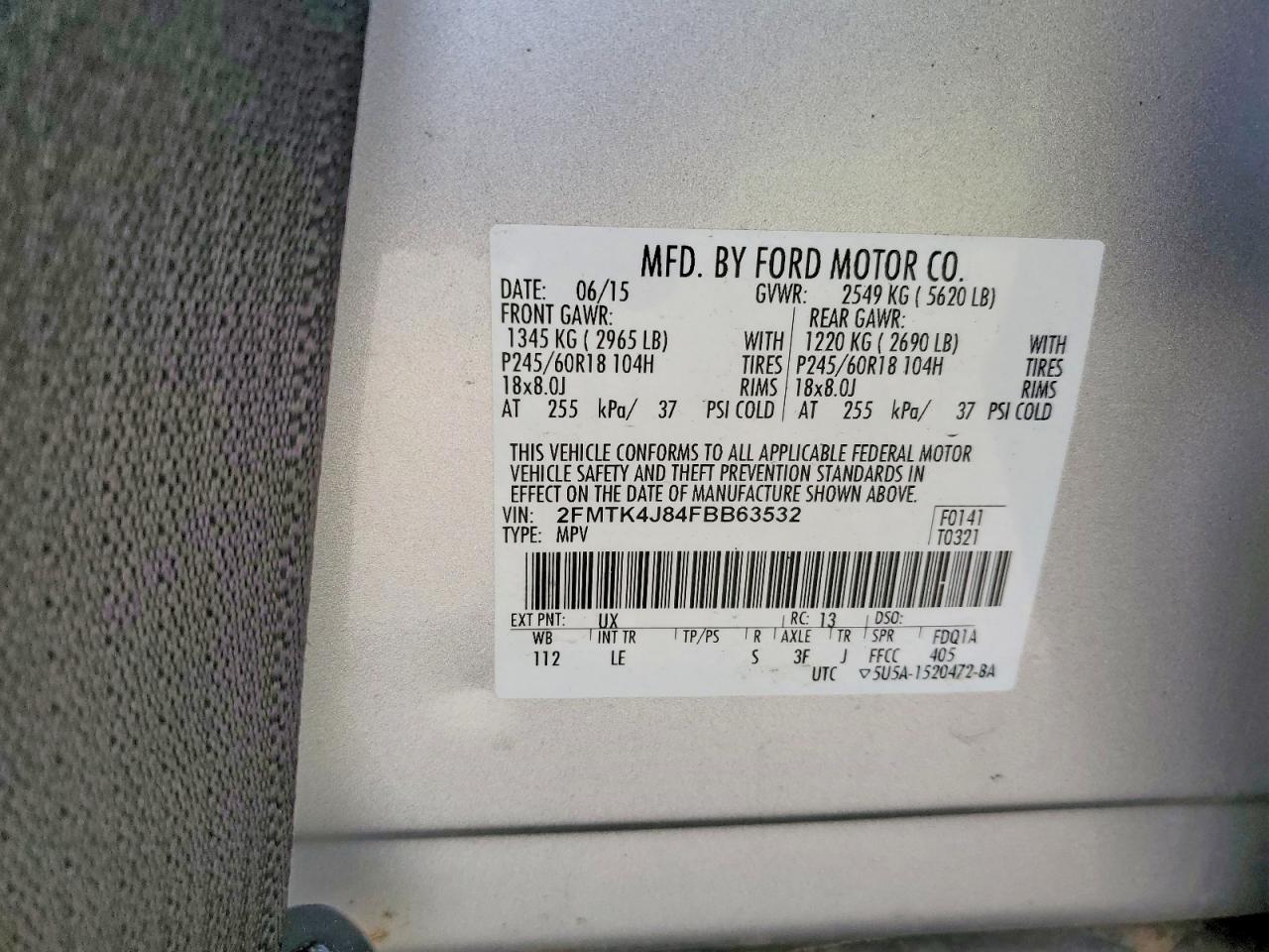 2015 Ford Edge Sel Silver vin: 2FMTK4J84FBB63532