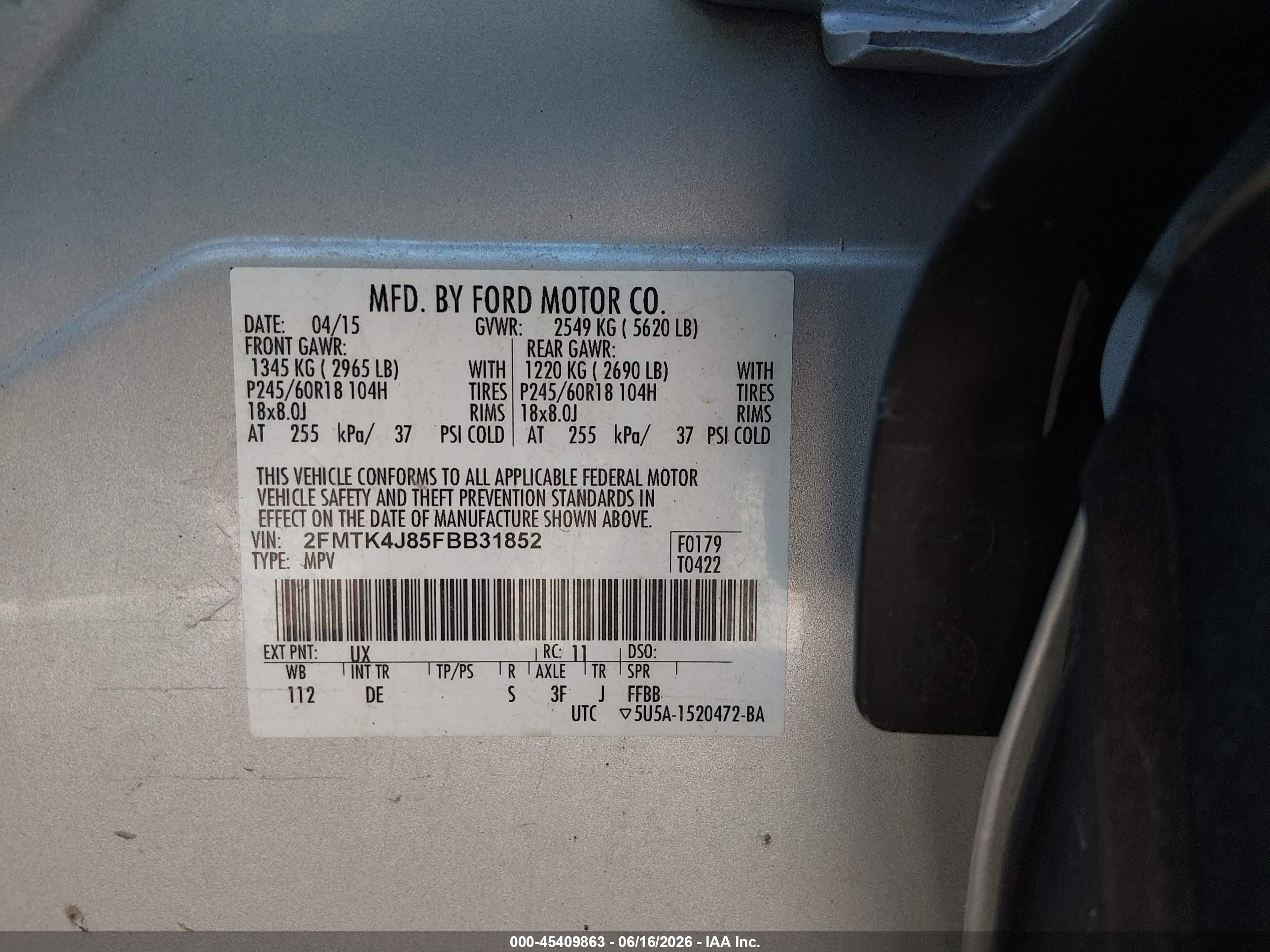 2015 Ford Edge Sel Silver vin: 2FMTK4J85FBB31852